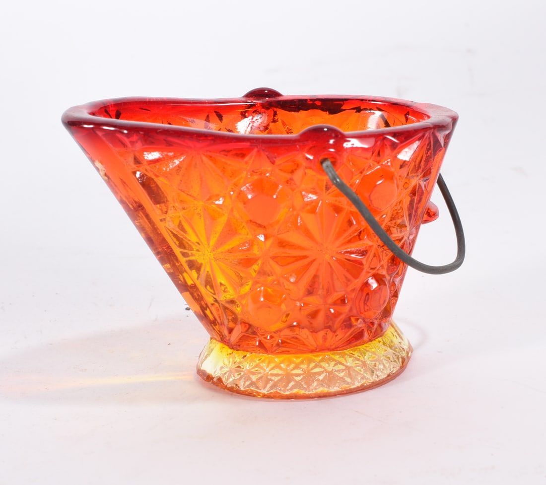 Ruby Red Pressed Glass Basket (1 of 2)