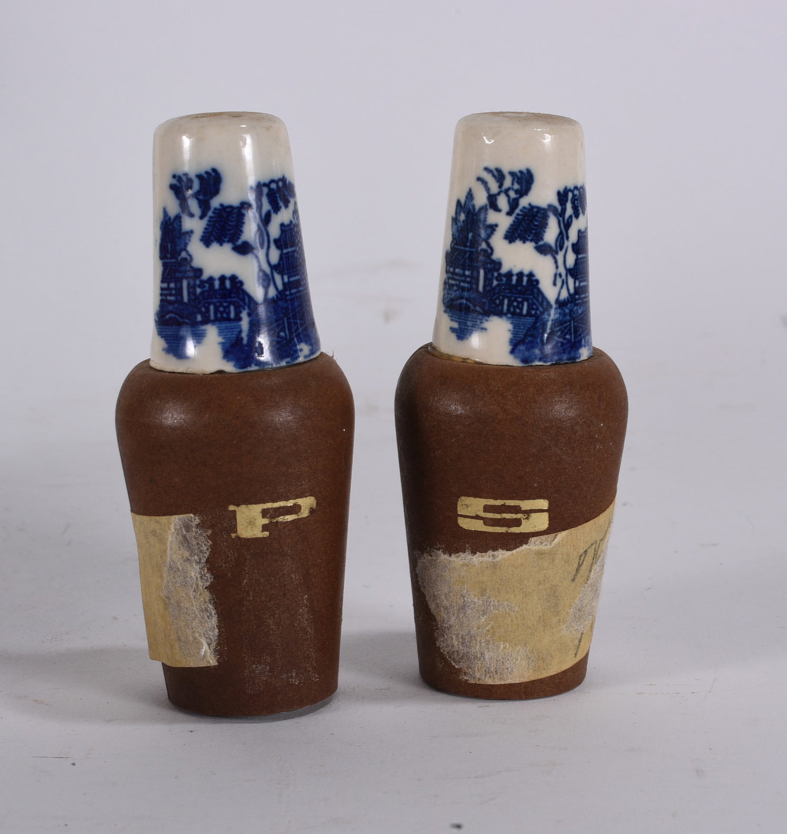 Blue Transferware Porcelain Salt and Pepper Shakers (1 of 2)