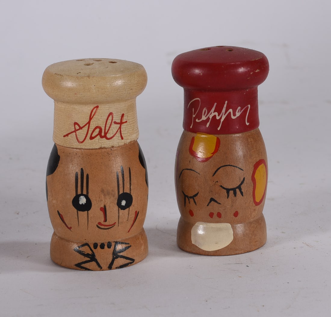 Hand-Painted Wooden Figural Salt and Pepper Shakers (1 of 2)