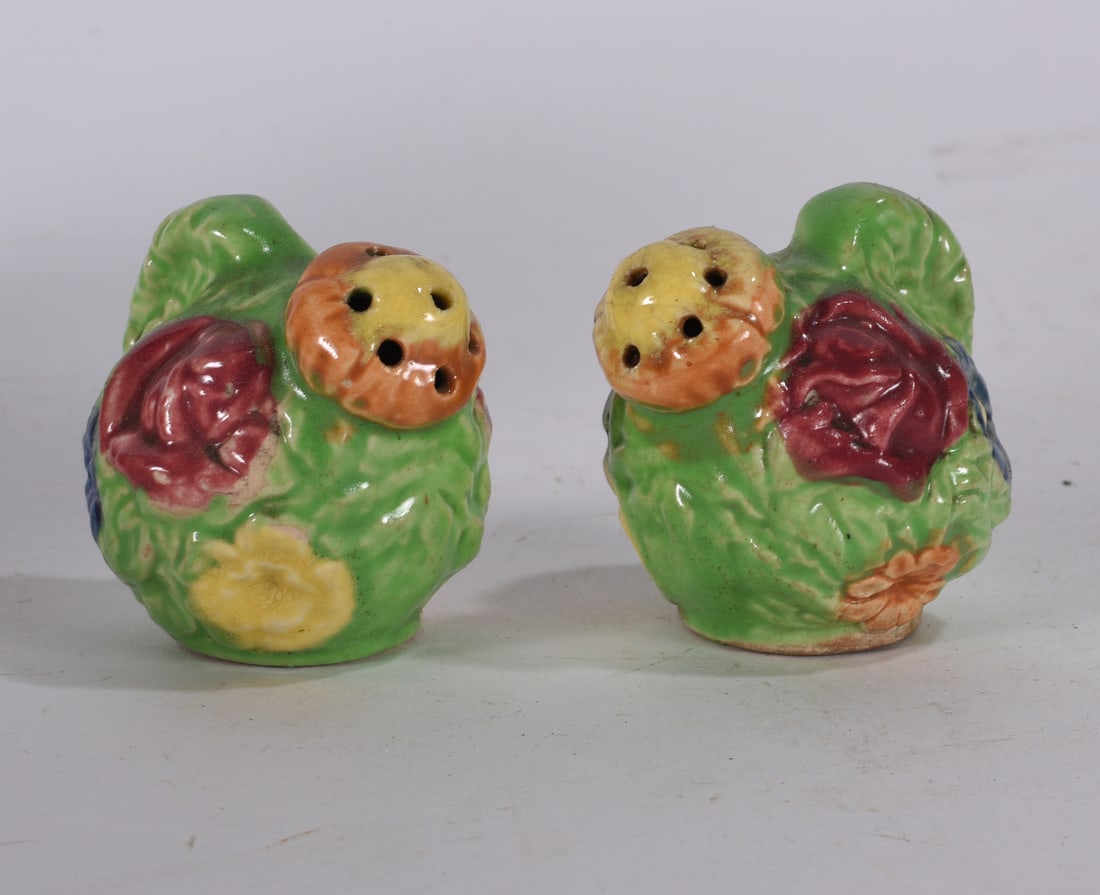 Floral Basket Form Pottery Salt and Pepper Shakers (1 of 2)