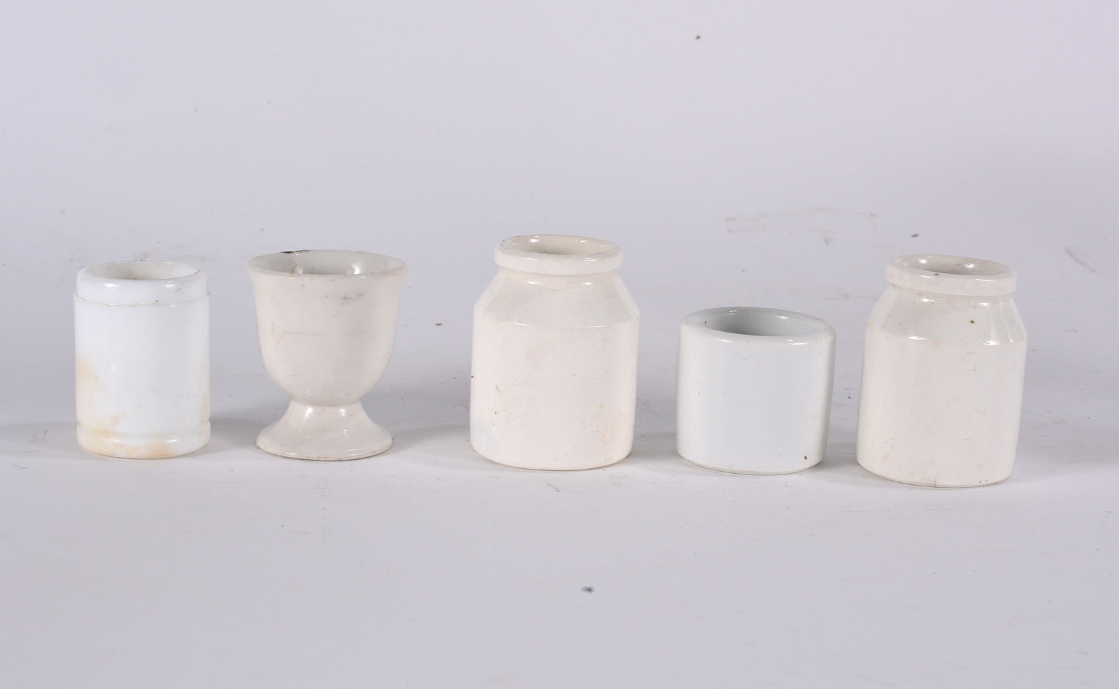 Collection of White Milk Glass and Ceramic Jars: antique bottles