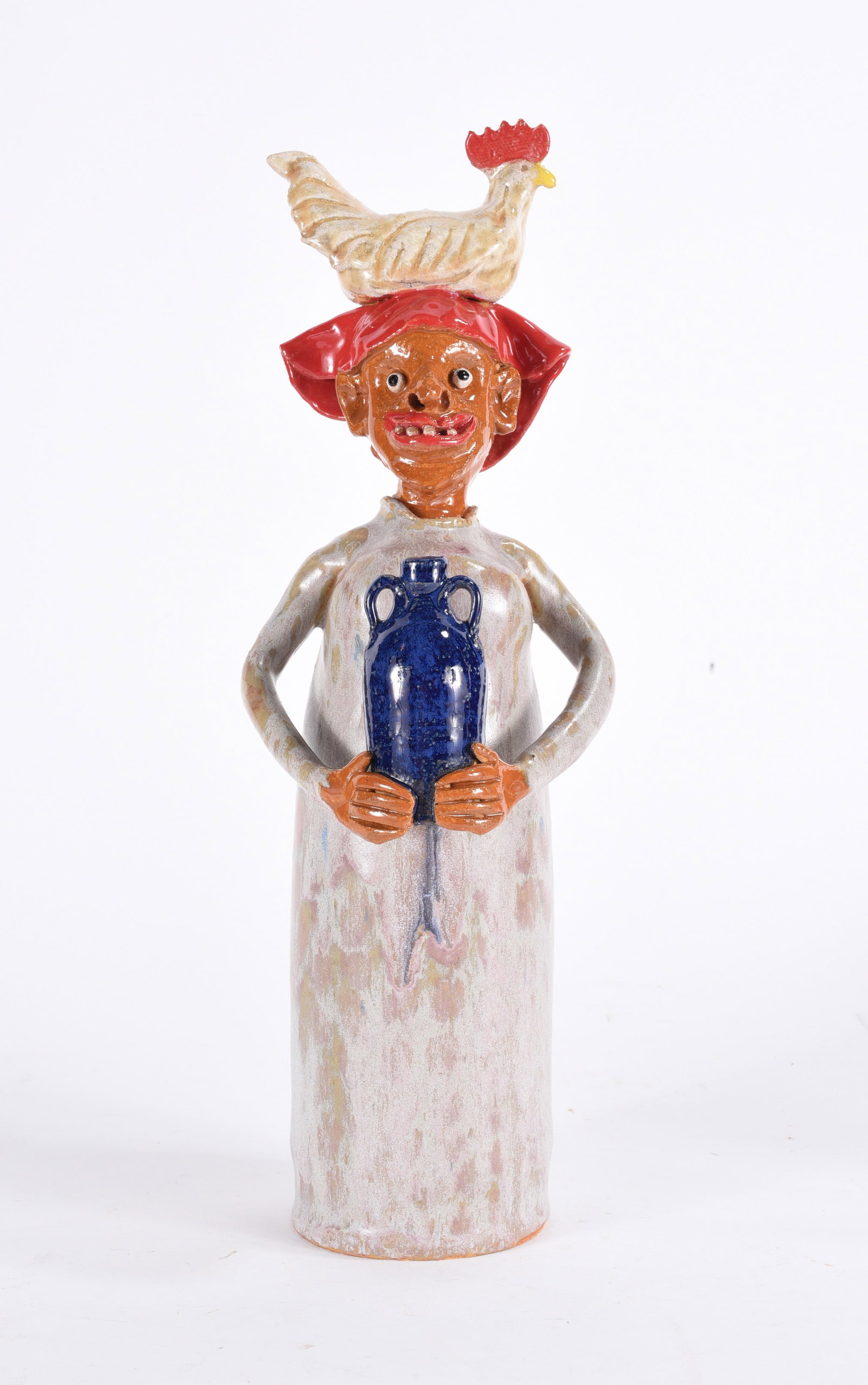Marvin Bailey Folk Pottery Figural: folk pottery figural by Marvin Bailey, signed on bottom. 15"
