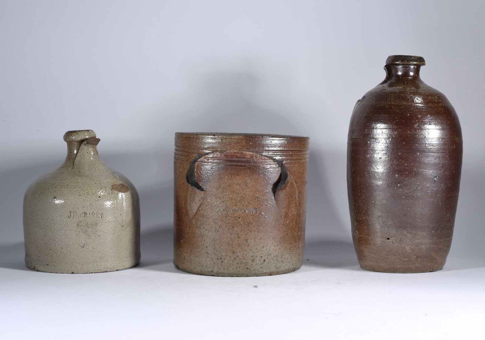 Three Signed North Carolina Pottery Pieces ca. 1870: Three Signed North Carolina Pottery Pieces ca. 1870 Tallest 10"