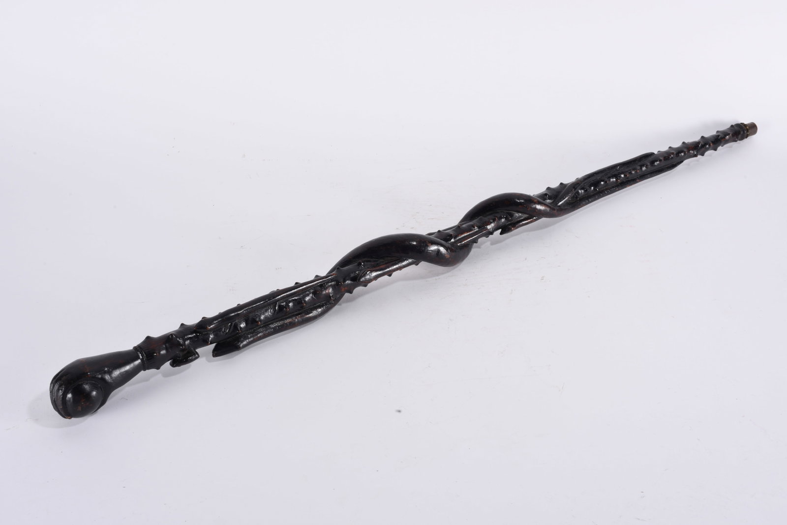 Folk Art Carved Cane with Snake and Frogs (1 of 13)