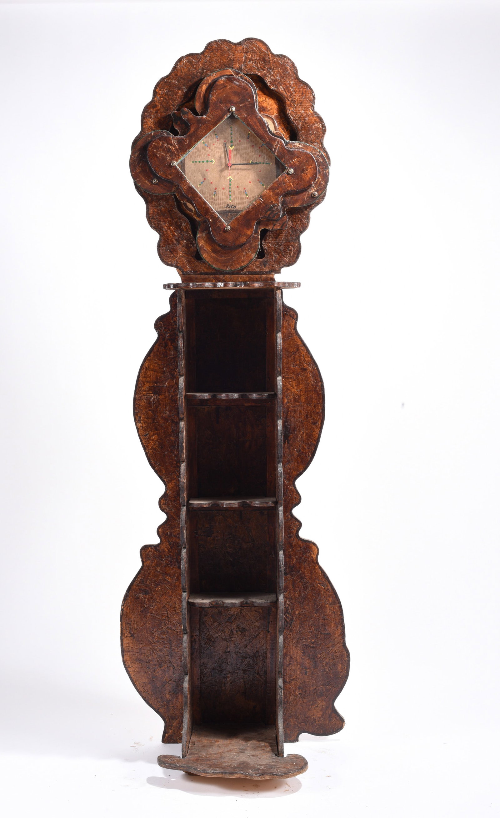 African American Vernacular Tall Clock: African American Vernacular Tall Clock 74"x24" x 17" made from scrap wood on a job site ca. 1970/1980 very well built. From an African American estate.
