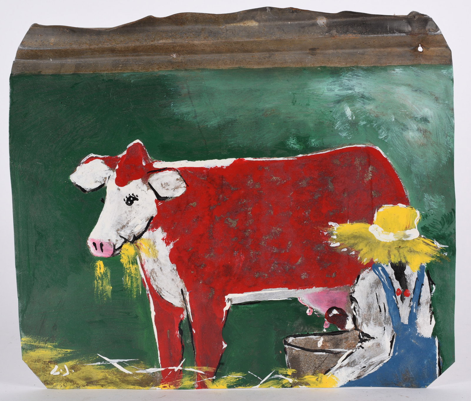 Leonard Jones Folk Art Painting on Tin 15"x12" (1 of 2)