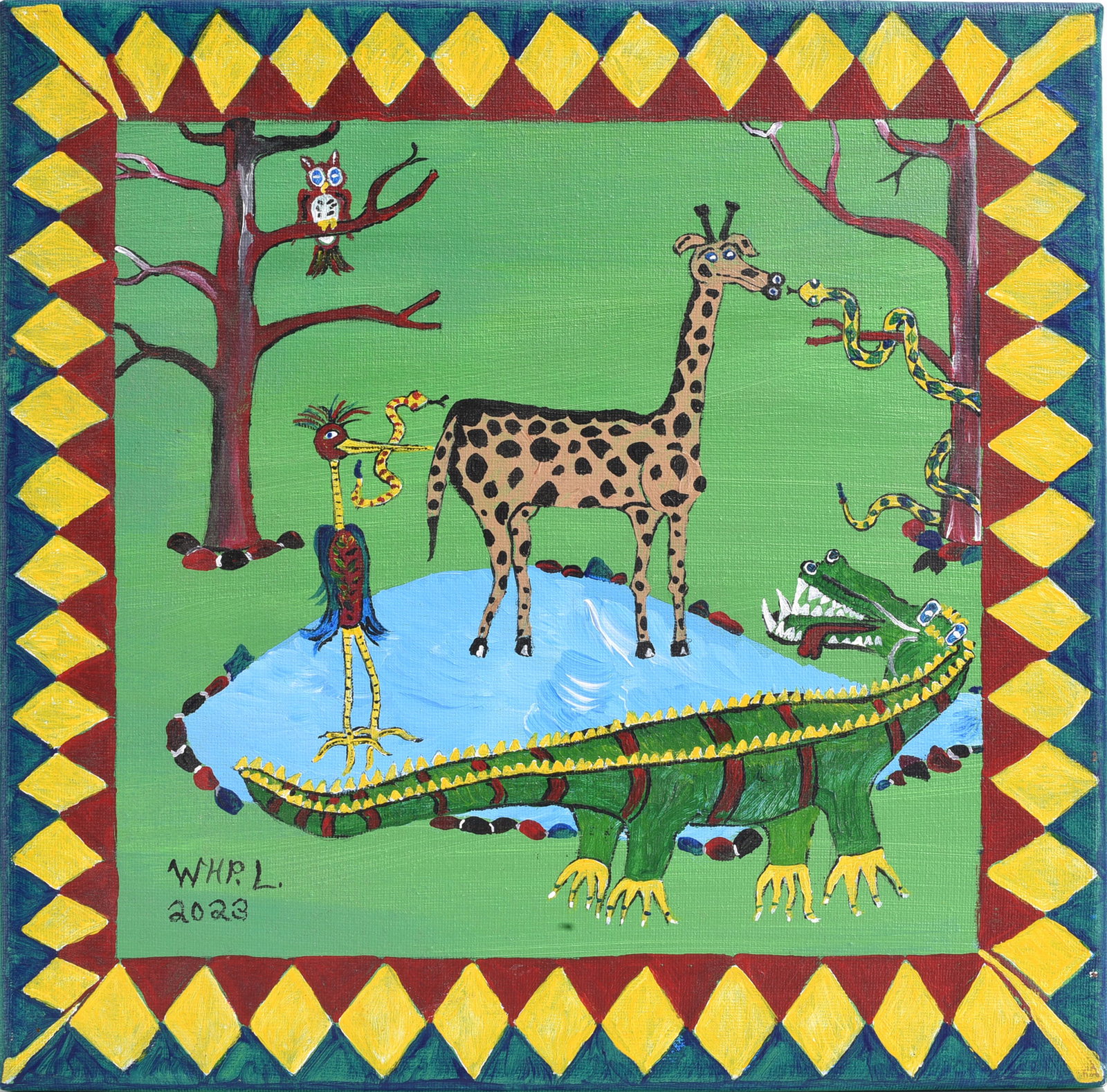 Wade Ledbetter Folk Art Painting 12"x12" (1 of 2)