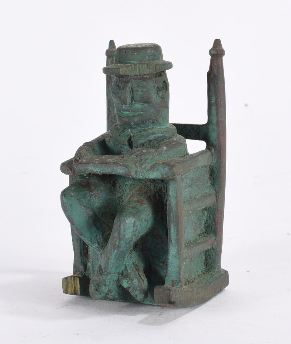 Antique Carved Folk Art Man in Chair 3"x5.5" (1 of 2)