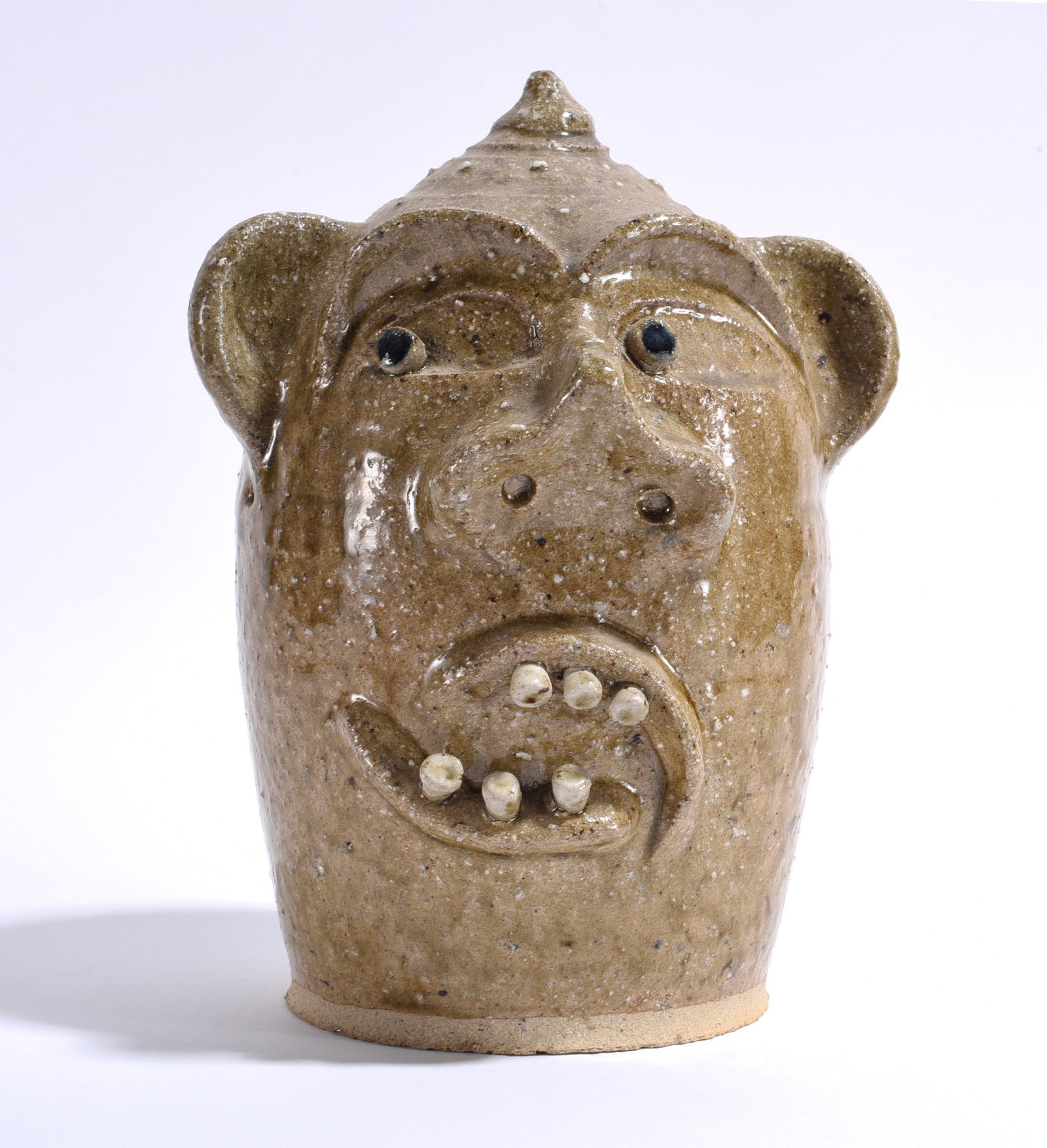 Richard Wright Alkaline Glaze Face jug: face jug by Richard Wright. signed on back RWW. Wood fired, alkaline glaze 9"