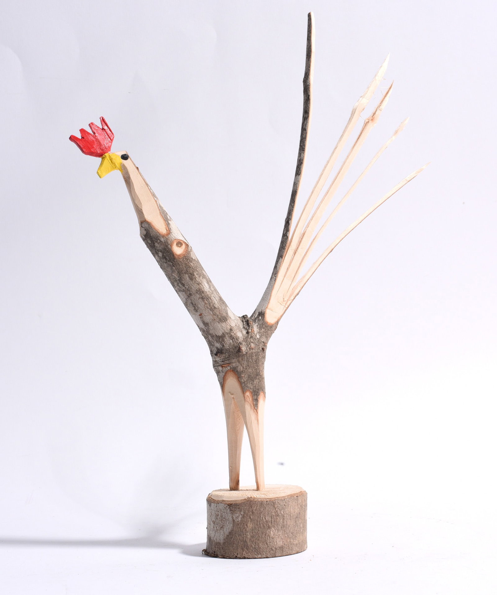 Minnie Adkins Carved Wooden Rooster: carved wood, signed on bottom, dated 2020. 14" x 9"
