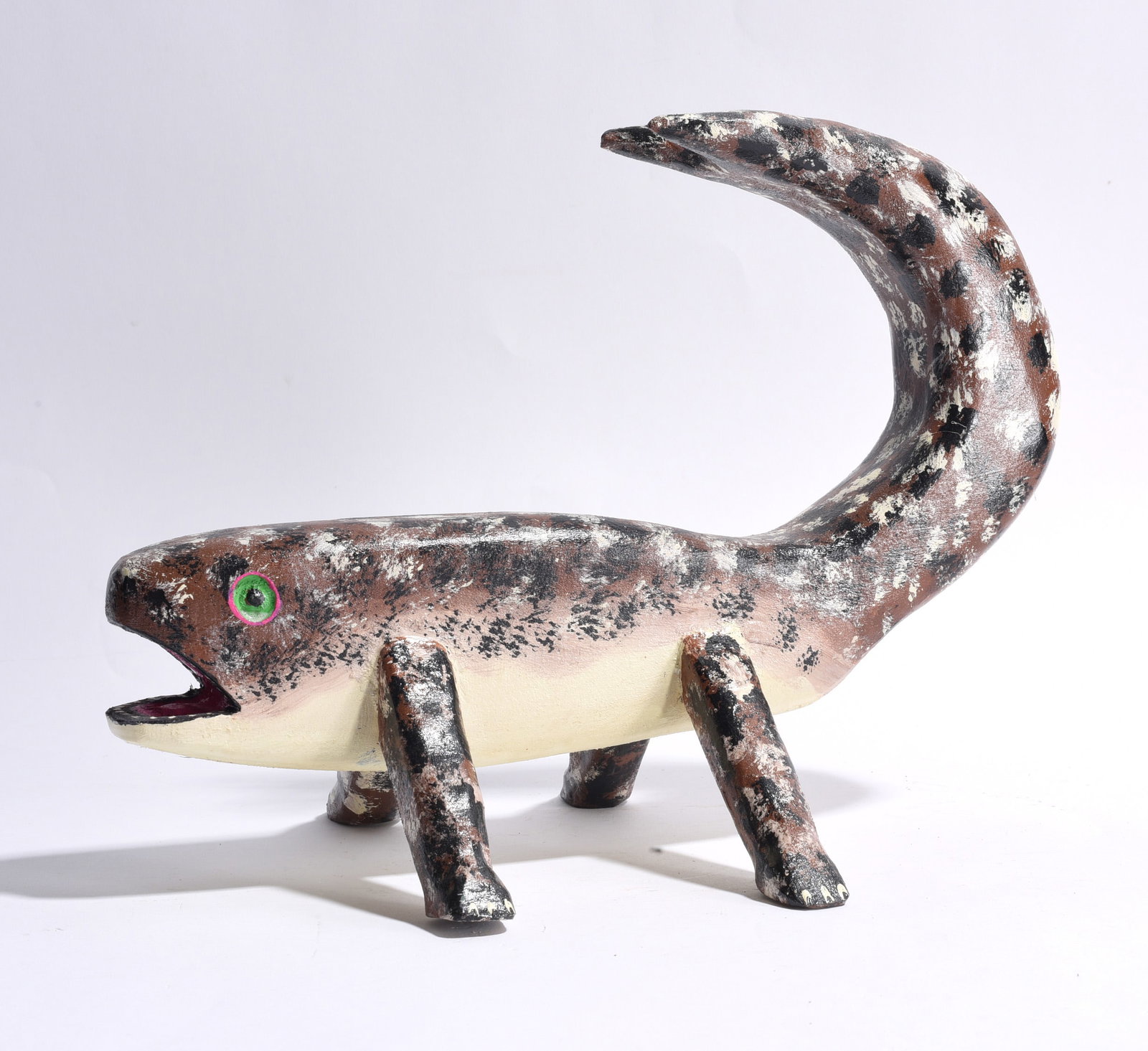 Jim Lewis Carved Wooden Animal: carved wooden animal with paint, signed on bottom 13" x 10"