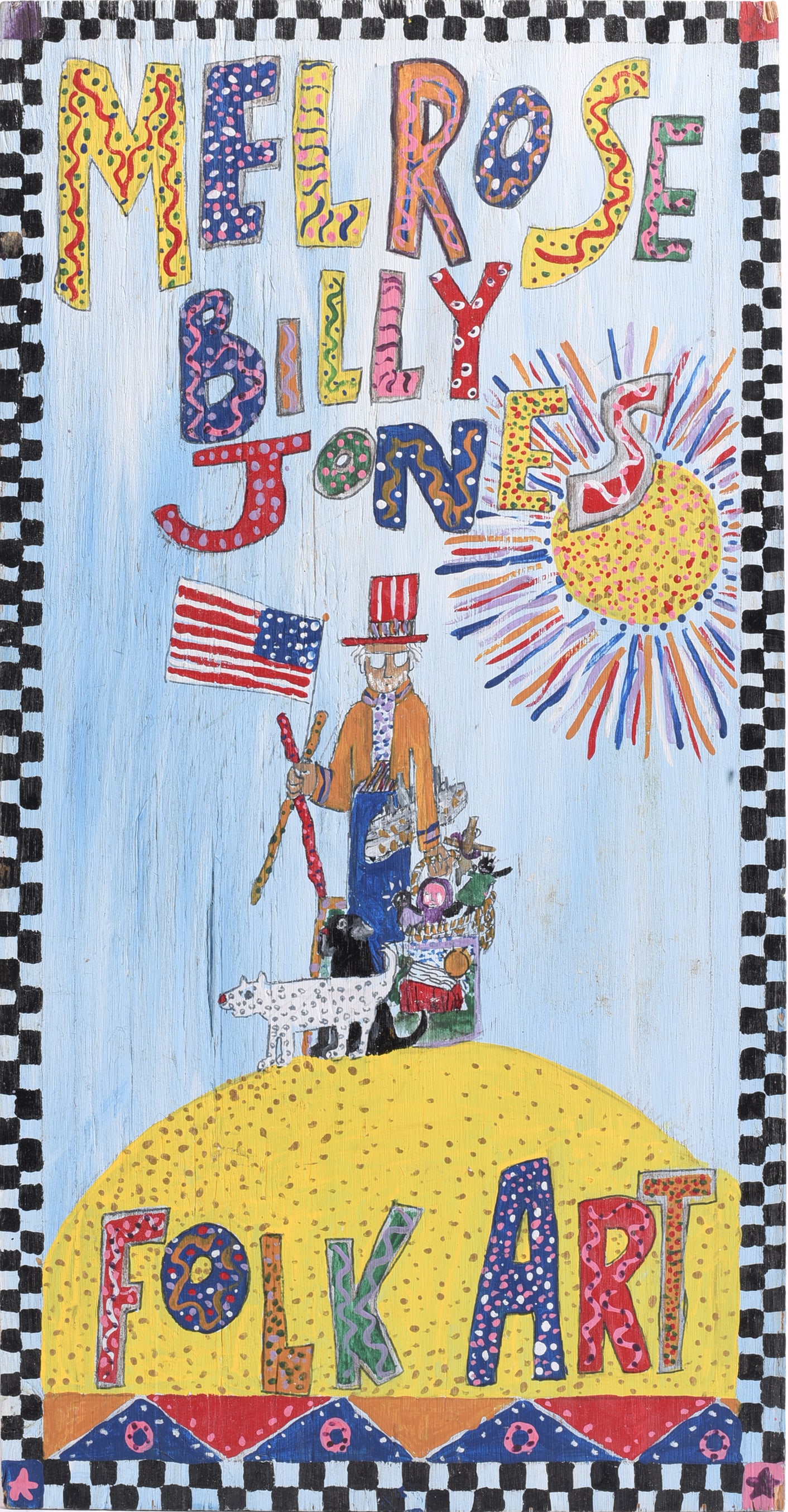 Annie Moon Folk Art Painting: paint on wood board, signed on back. 12" x 24"