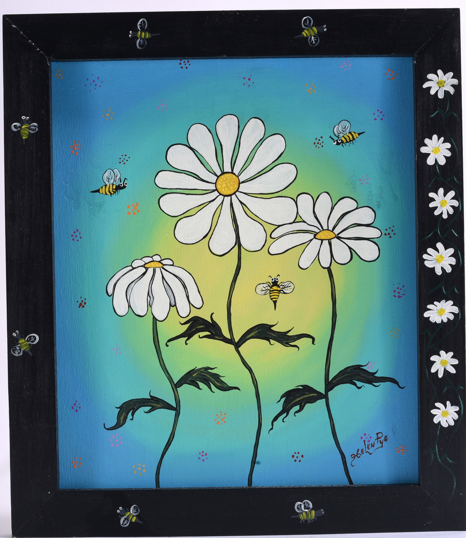 Hungry Bees and Daises by the artist Helen Pye - Folk Art (1 of 2)