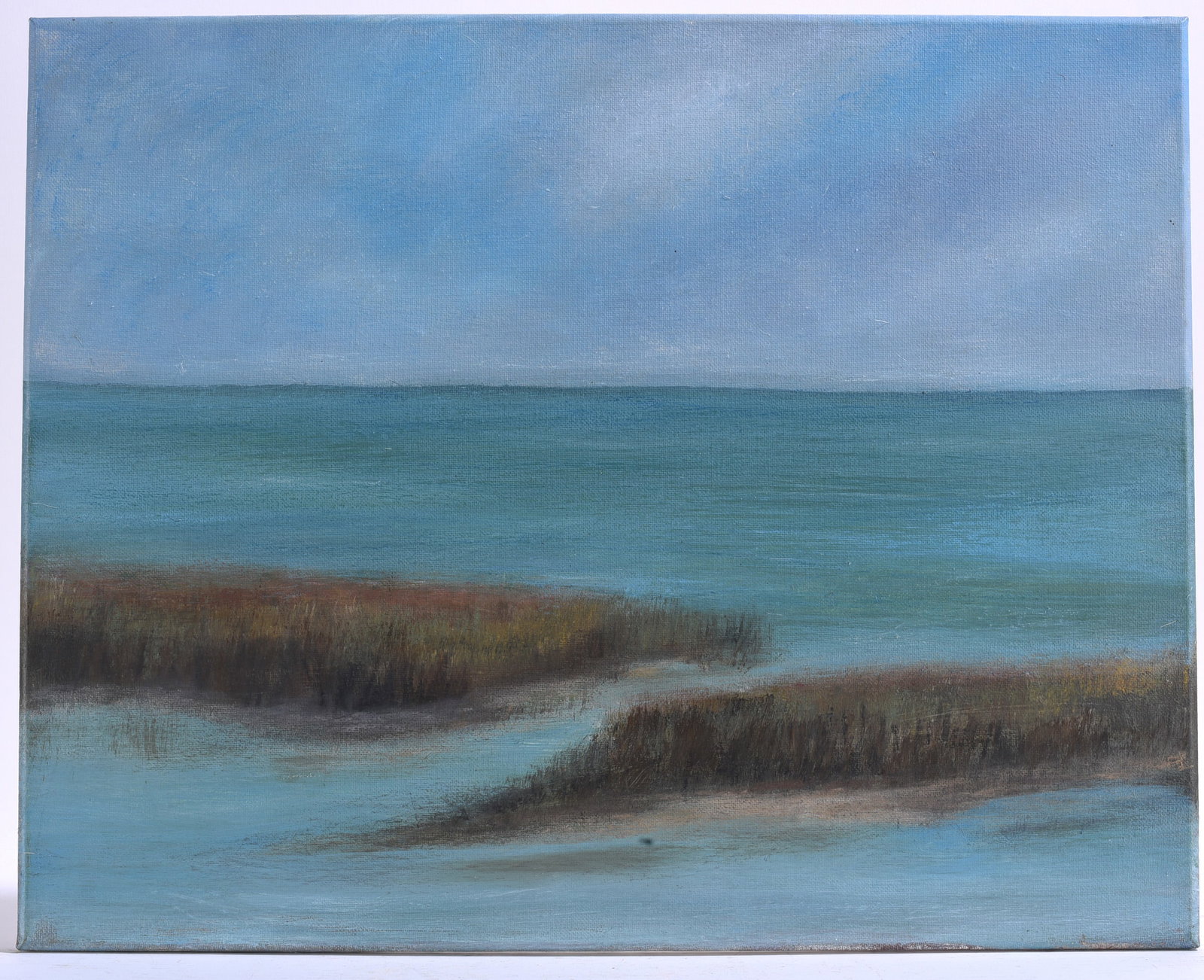 Impressionist coastal abstract landscape marsh-beach painting: 20"x16" paint on canvas