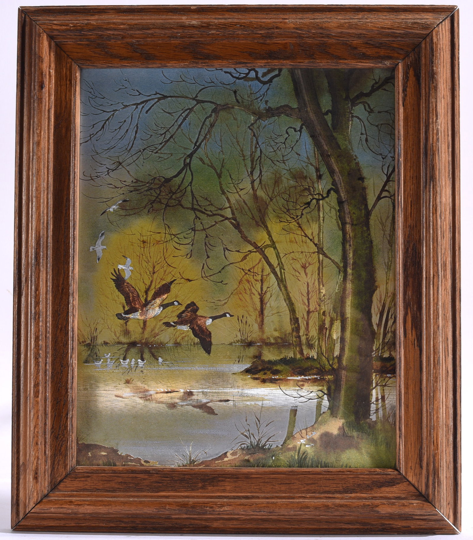 Original Foil Art Canadian Geese lowcountry depiction in wood frame (1 of 2)