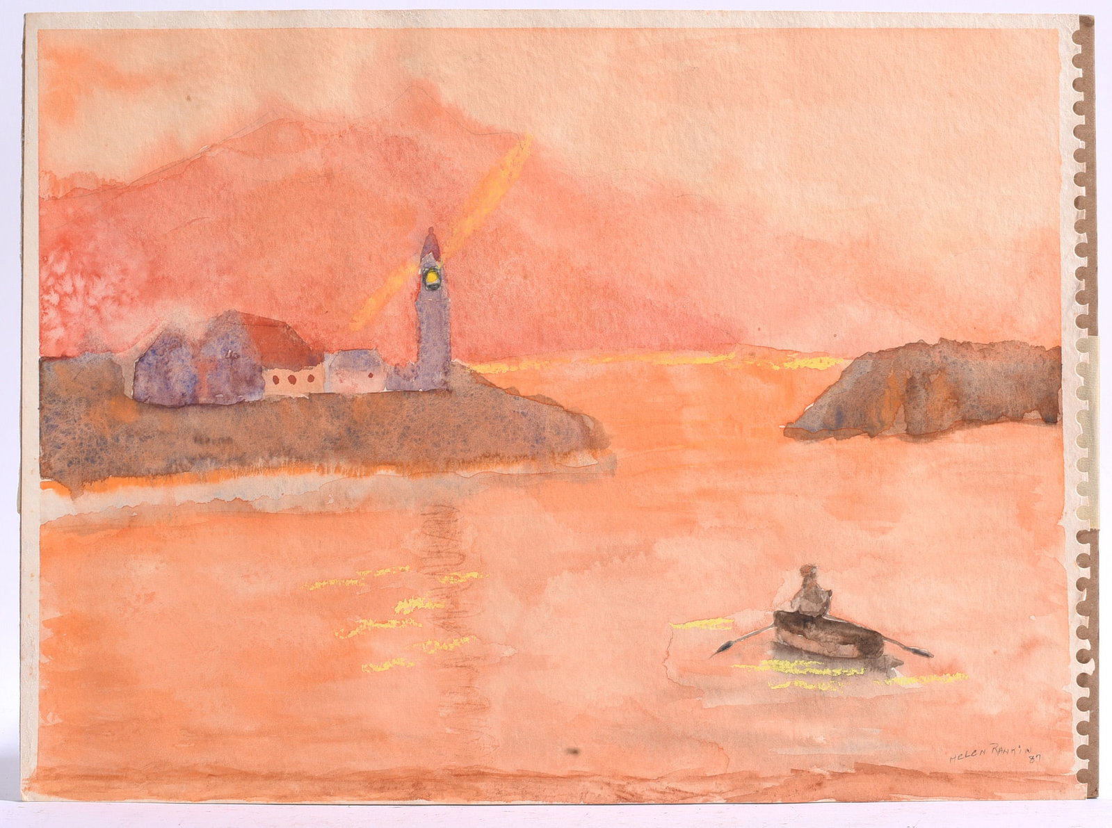 Helen Rankin Coastal Lighthouse Watercolor, 1987 (1 of 2)