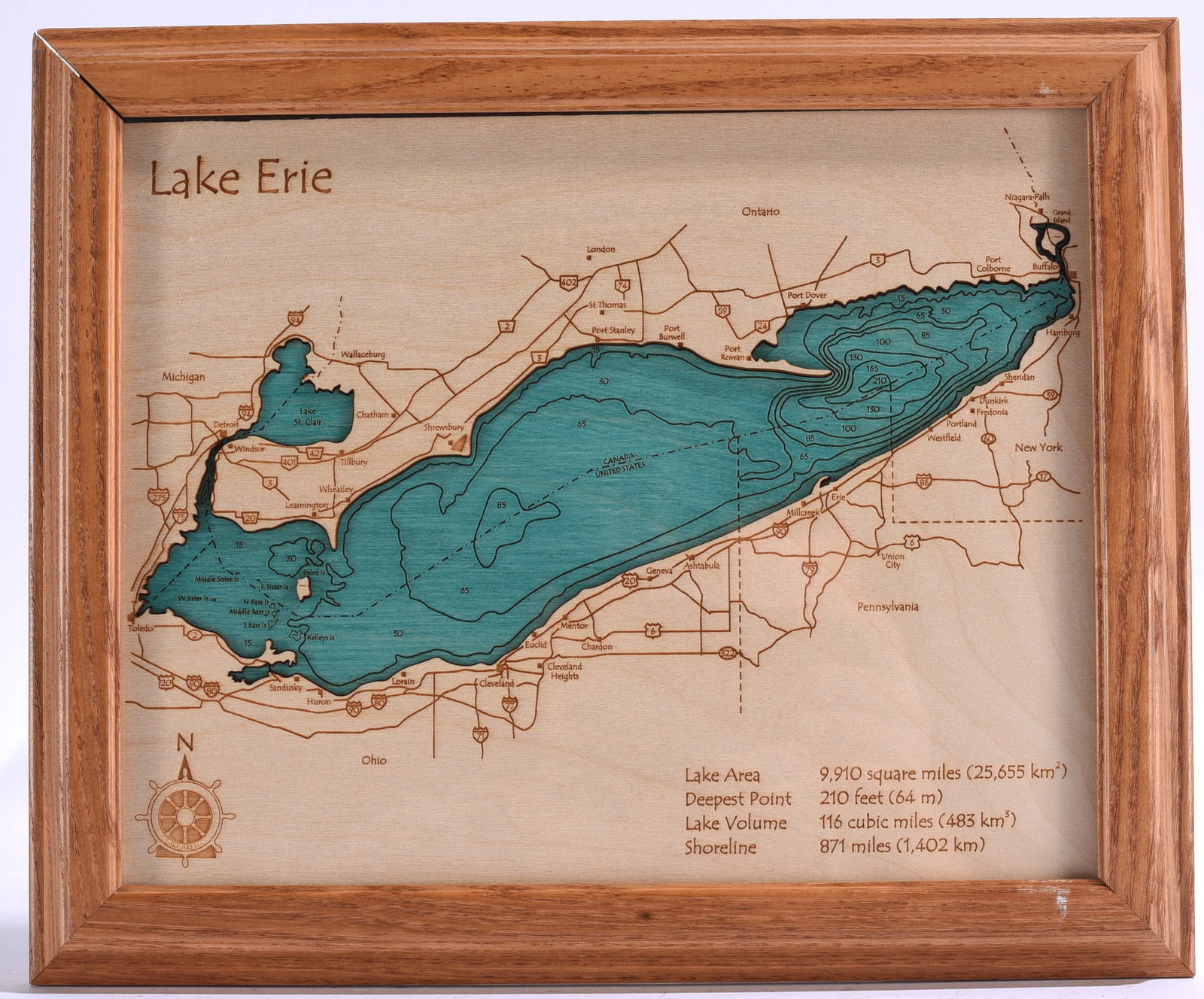 Lake Erie Laser Engraved Wooden Map (1 of 2)