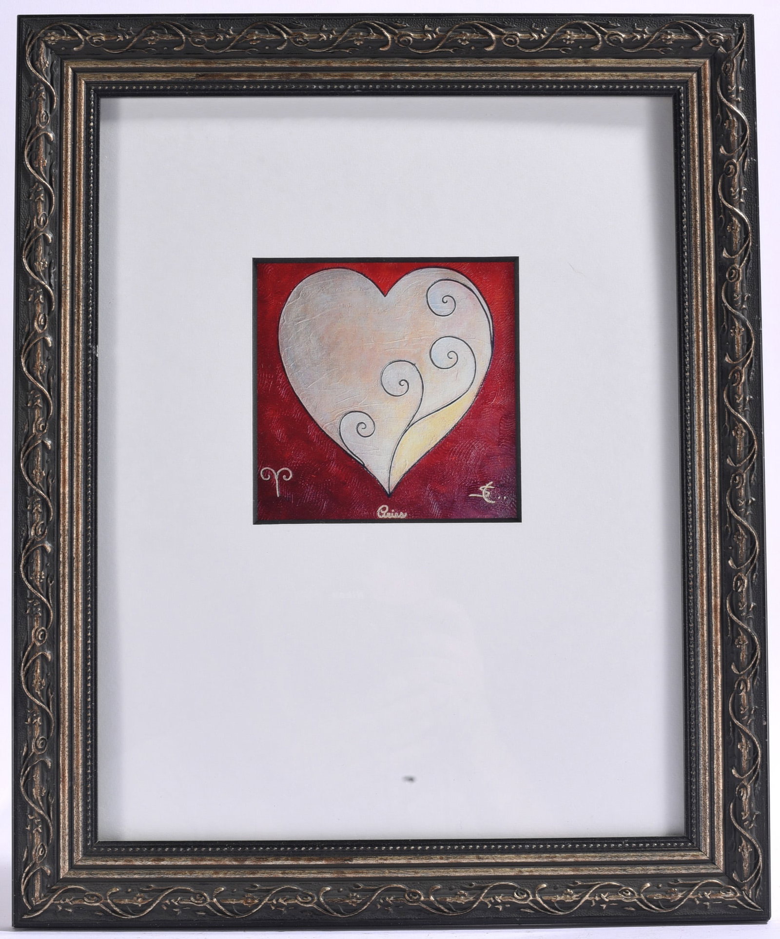 Framed Heart Motif Folk Art Painting (1 of 2)