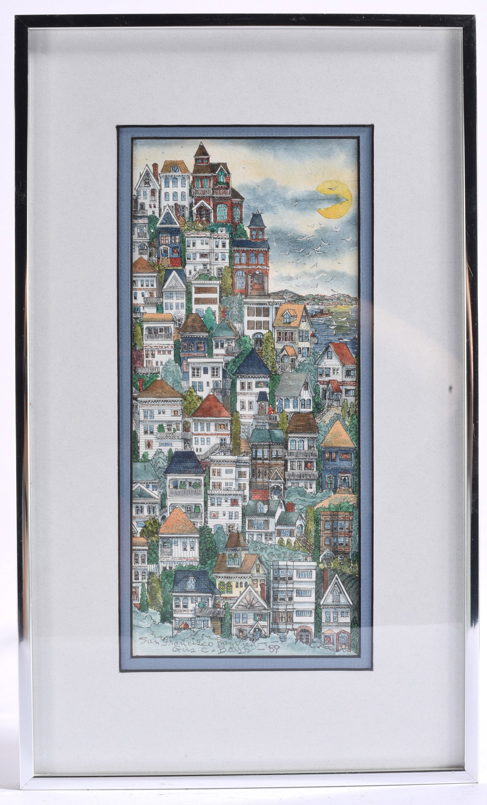Gus C. Baz and Lucy Baz San Francisco Bay Cityscape Watercolor on paper (1 of 2)