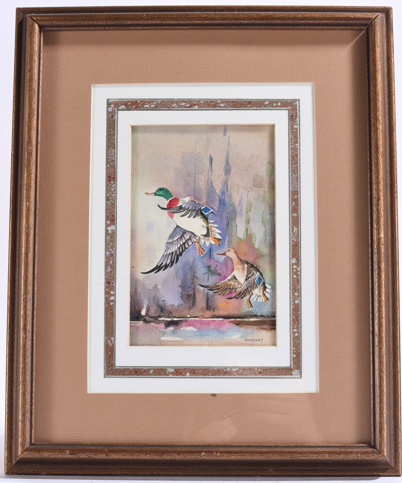 Signed, Markley Flying Ducks Watercolor Painting (1 of 1)