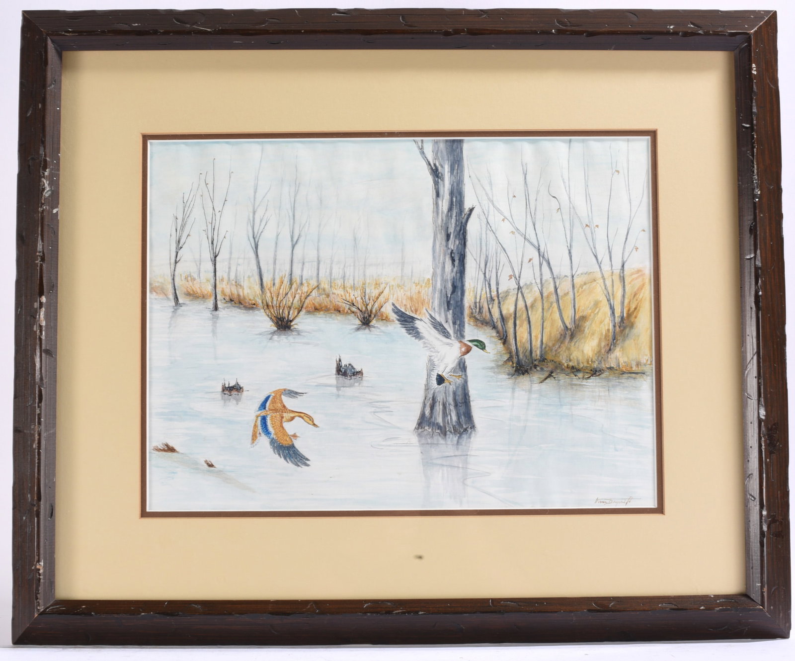 Mallards in Marsh Watercolor Painting Signed (1 of 2)