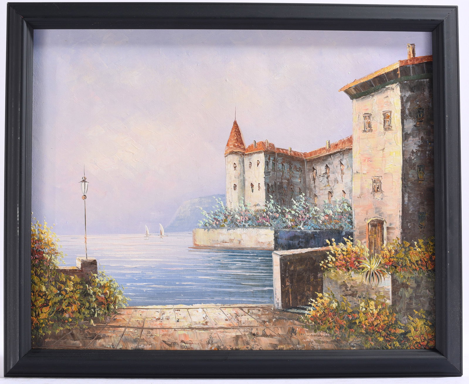 European Lakeside Castle Oil Painting (1 of 1)