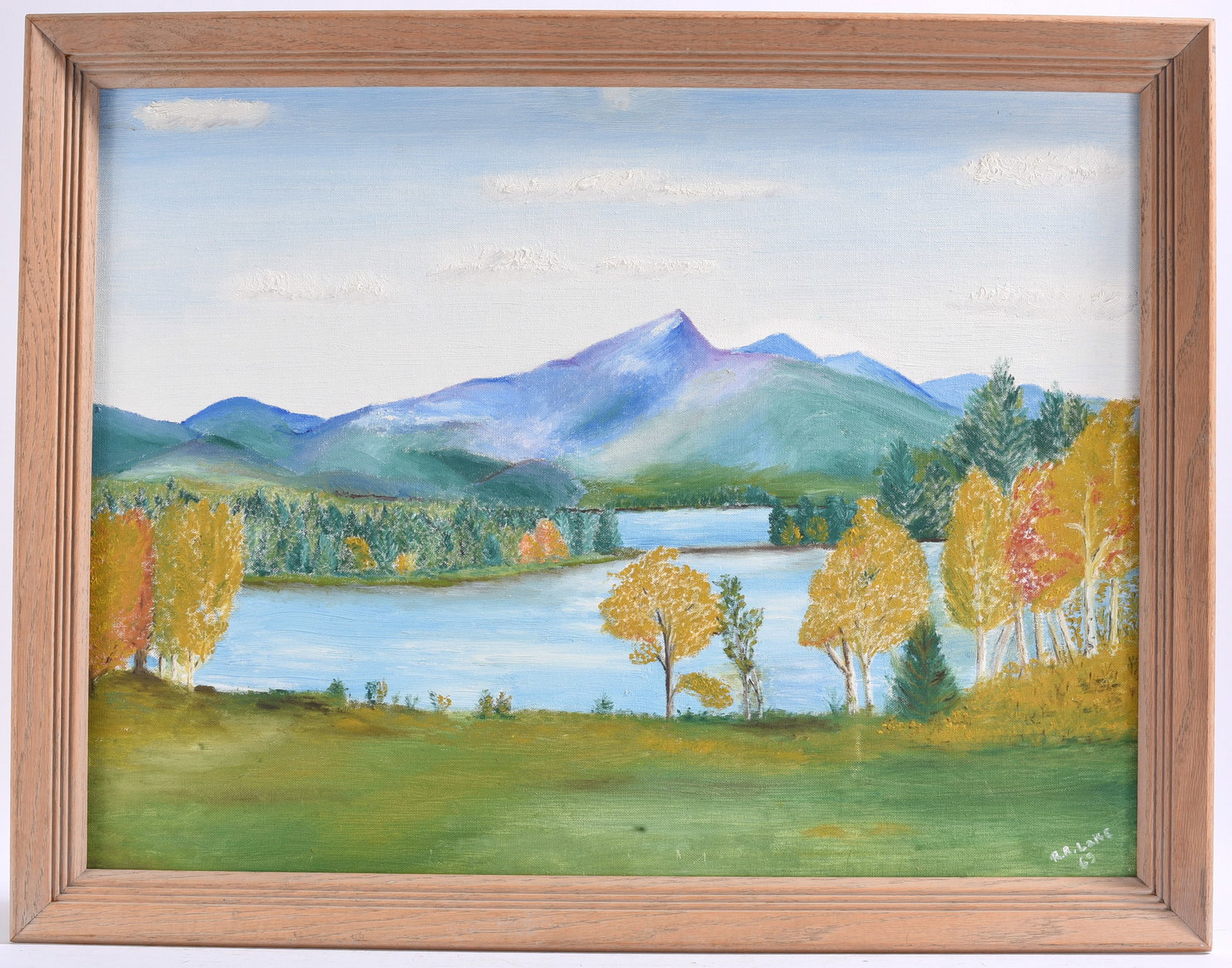 Autumn Mountain Lake Landscape Painting Signed (1 of 2)