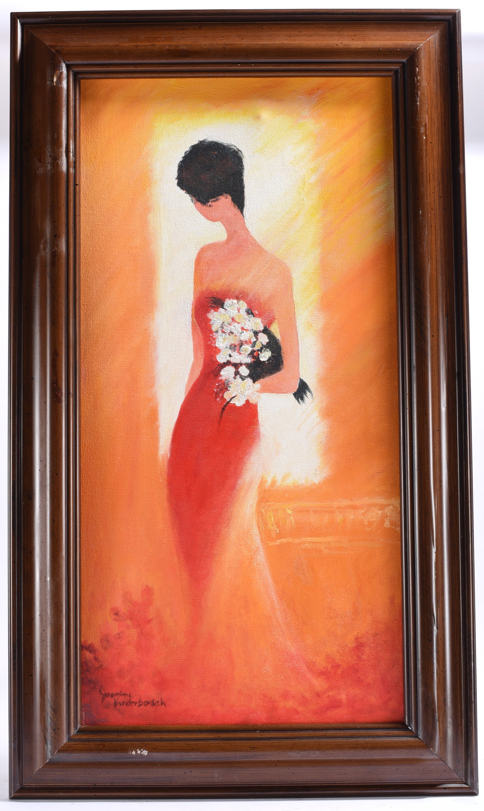 Woman in Red Dress Portrait Painting Signed (1 of 2)