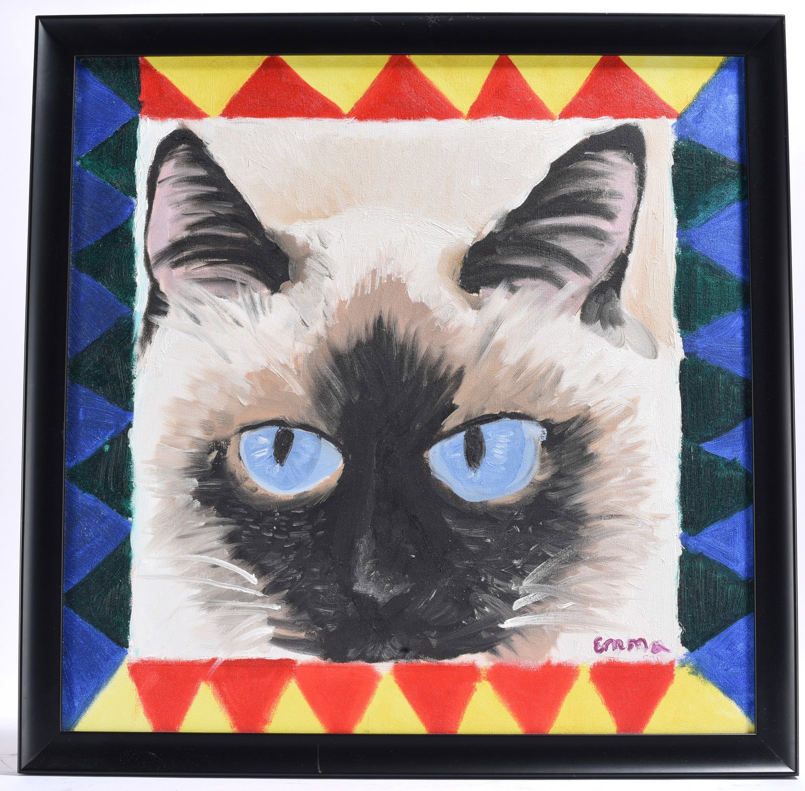 Blue-Eyed Siamese Cat Portrait Painting Signed Emma (1 of 1)