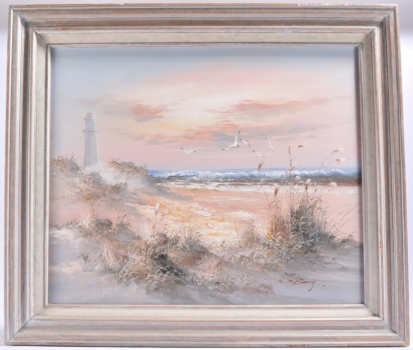 Coastal Lighthouse Seascape Painting Signed (1 of 2)