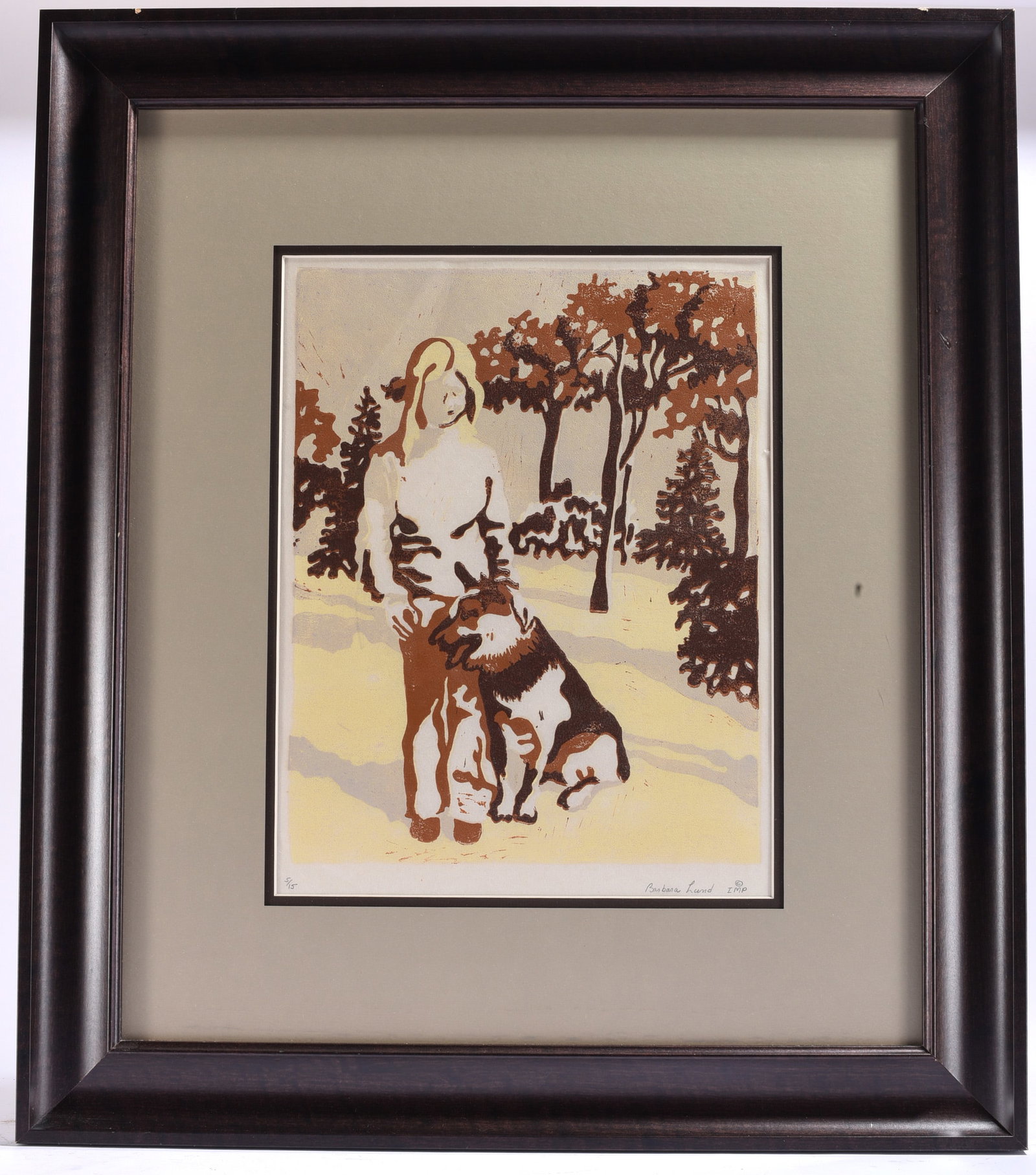 Barbara Lund Woman with Dog Limited Edition Print Pencil Signed (1 of 1)