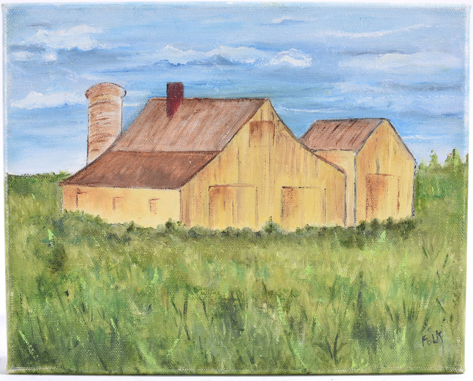 Rural Farmstead Landscape Oil Painting on Canvas Signed Barbara Folk (1 of 2)