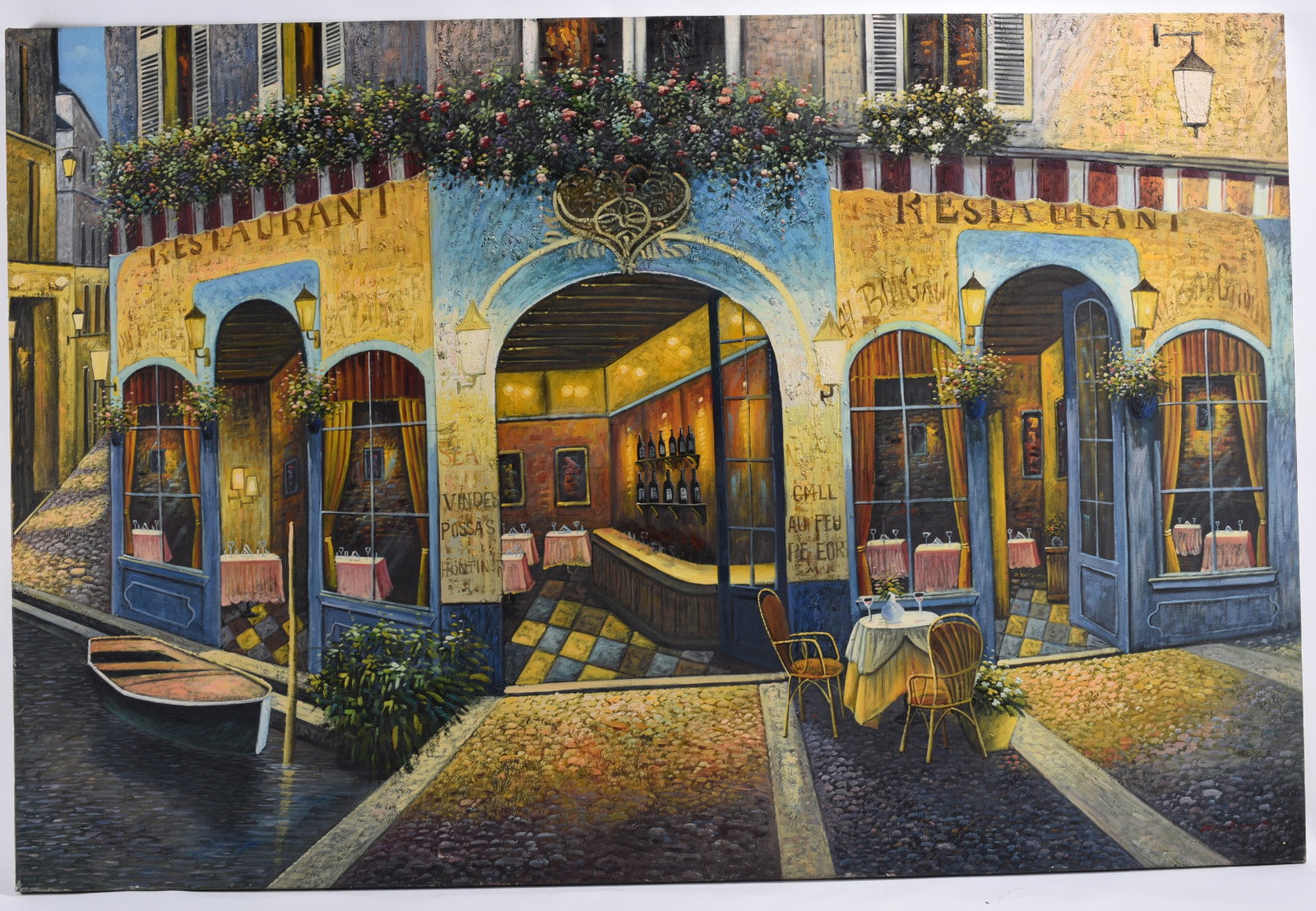 European Corner Caf? Street Scene Oil Painting (1 of 2)