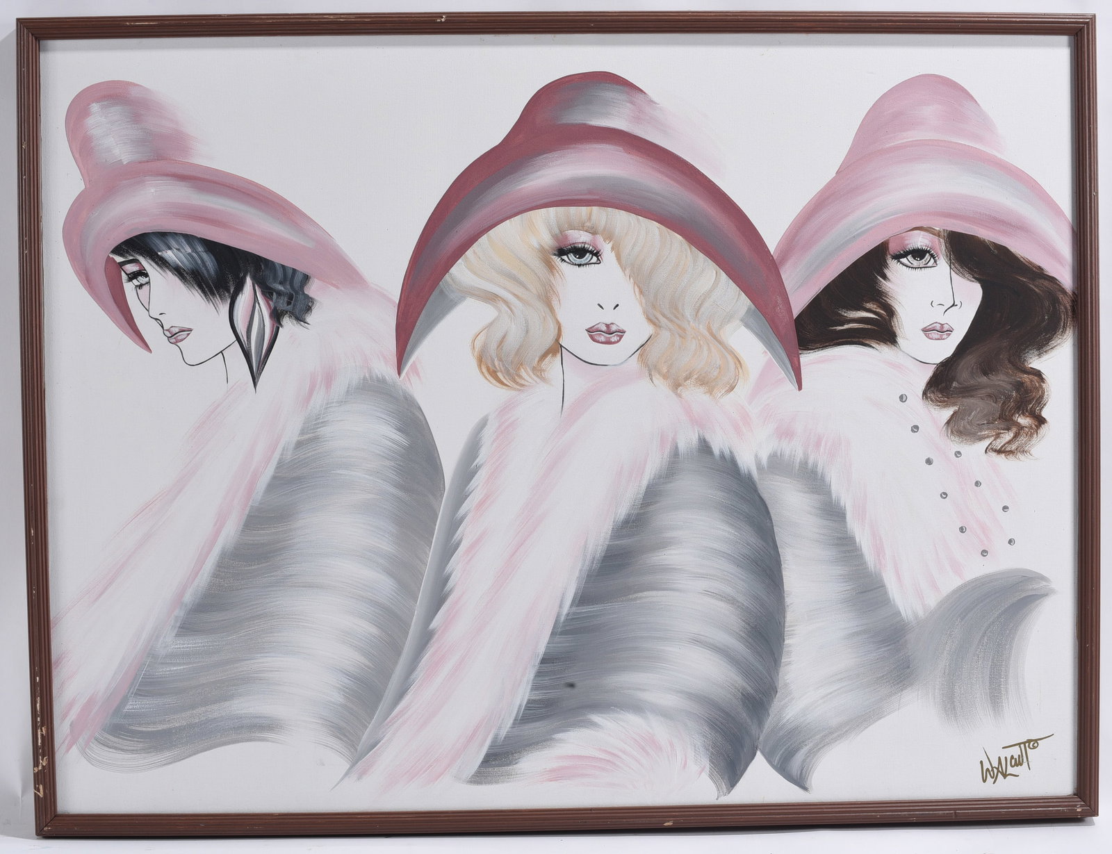 Fashion Portrait of Three Women Oil Painting Signed (1 of 2)