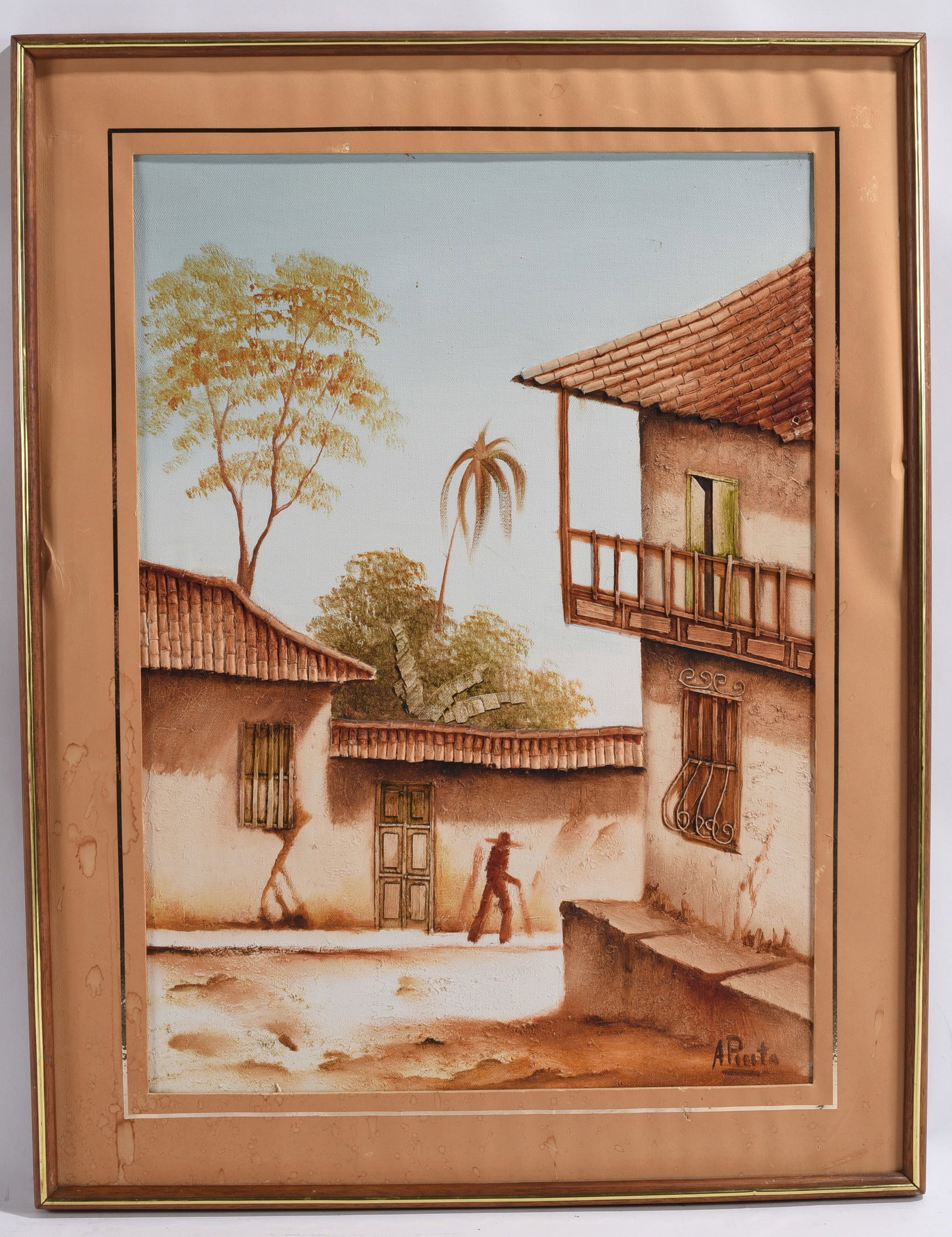 A. Prieto Latin American Village Street Scene Painting Signed (1 of 2)