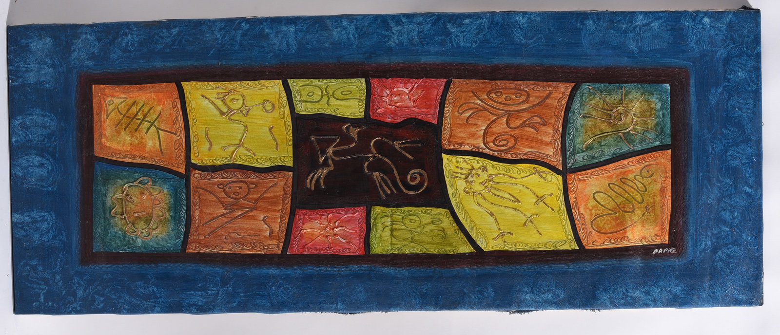 Contemporary Folk Art Symbolic Abstract Painting Signed (1 of 2)