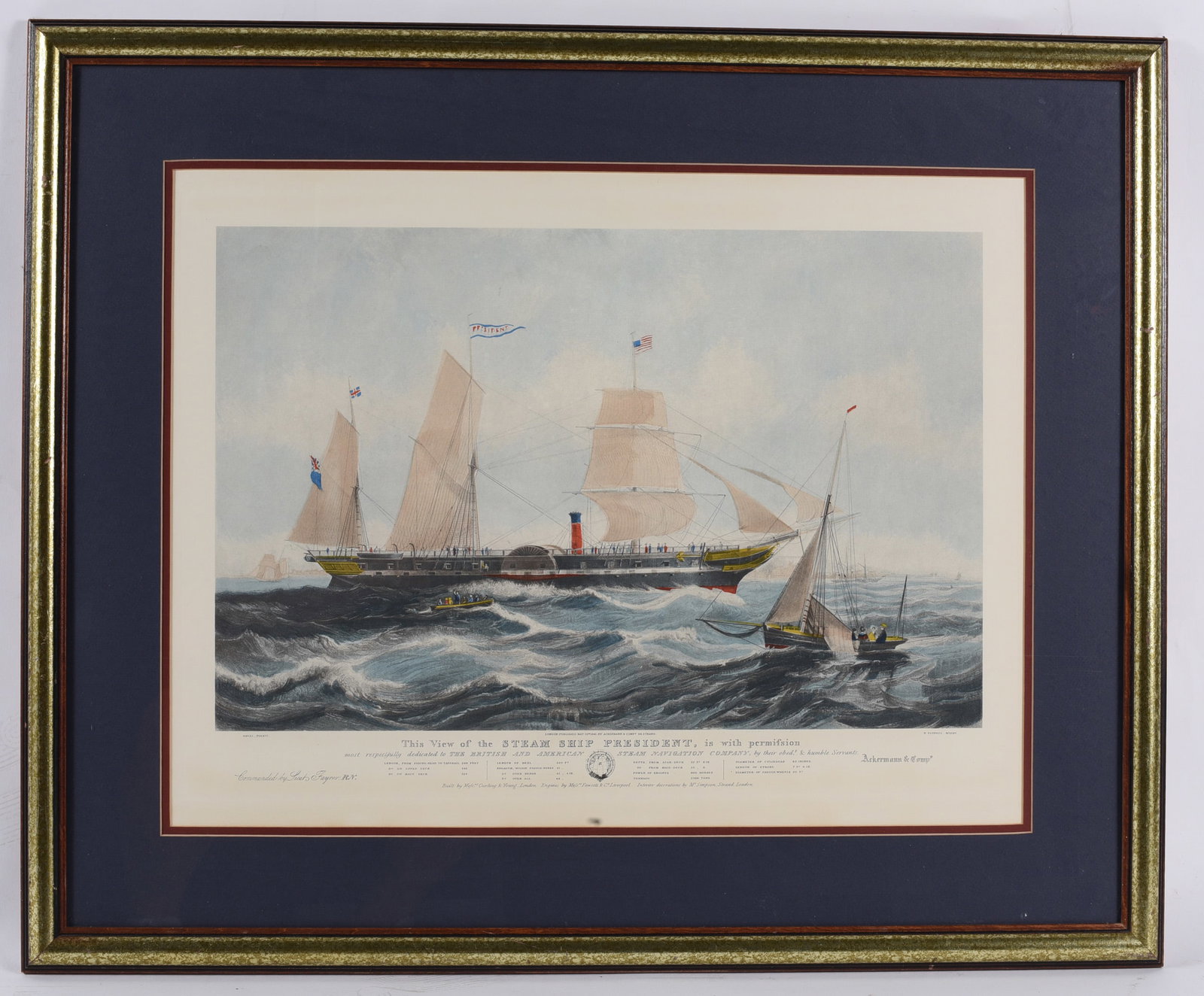 Vintage Framed Steam Ship "President" Historical Maritime Lithograph (1 of 1)