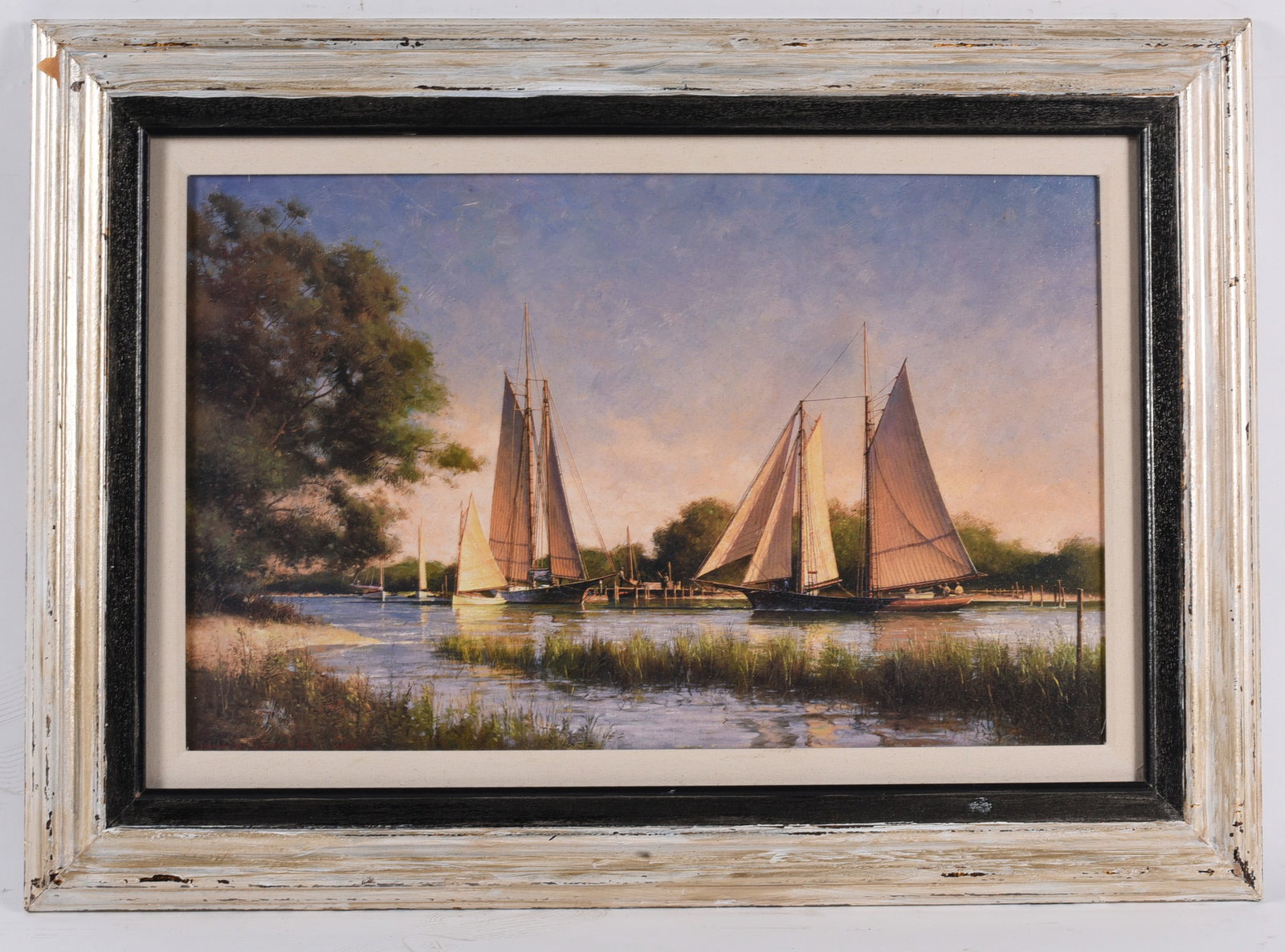 Framed Coastal Sailboat Harbor Landscape Print (1 of 1)