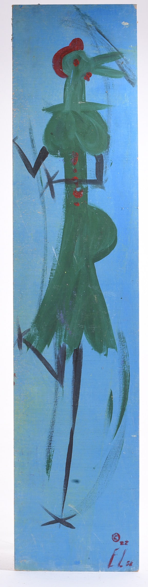 Ernest Lee Folk Art Chicken Painting: paint on wood board by Ernest Lee aka The Chicken Man. Signed. 16"x35"