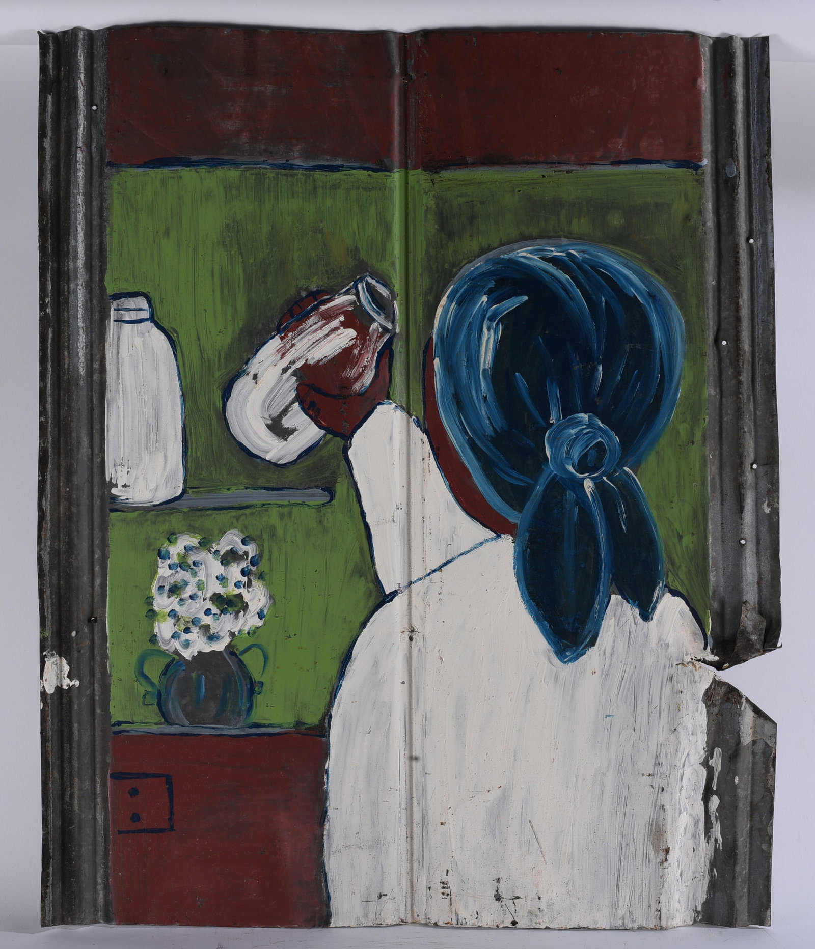 Leonard Jones Folk Art Painting: 27"x33" - folk art painting on tin by African American Leonard Jones.