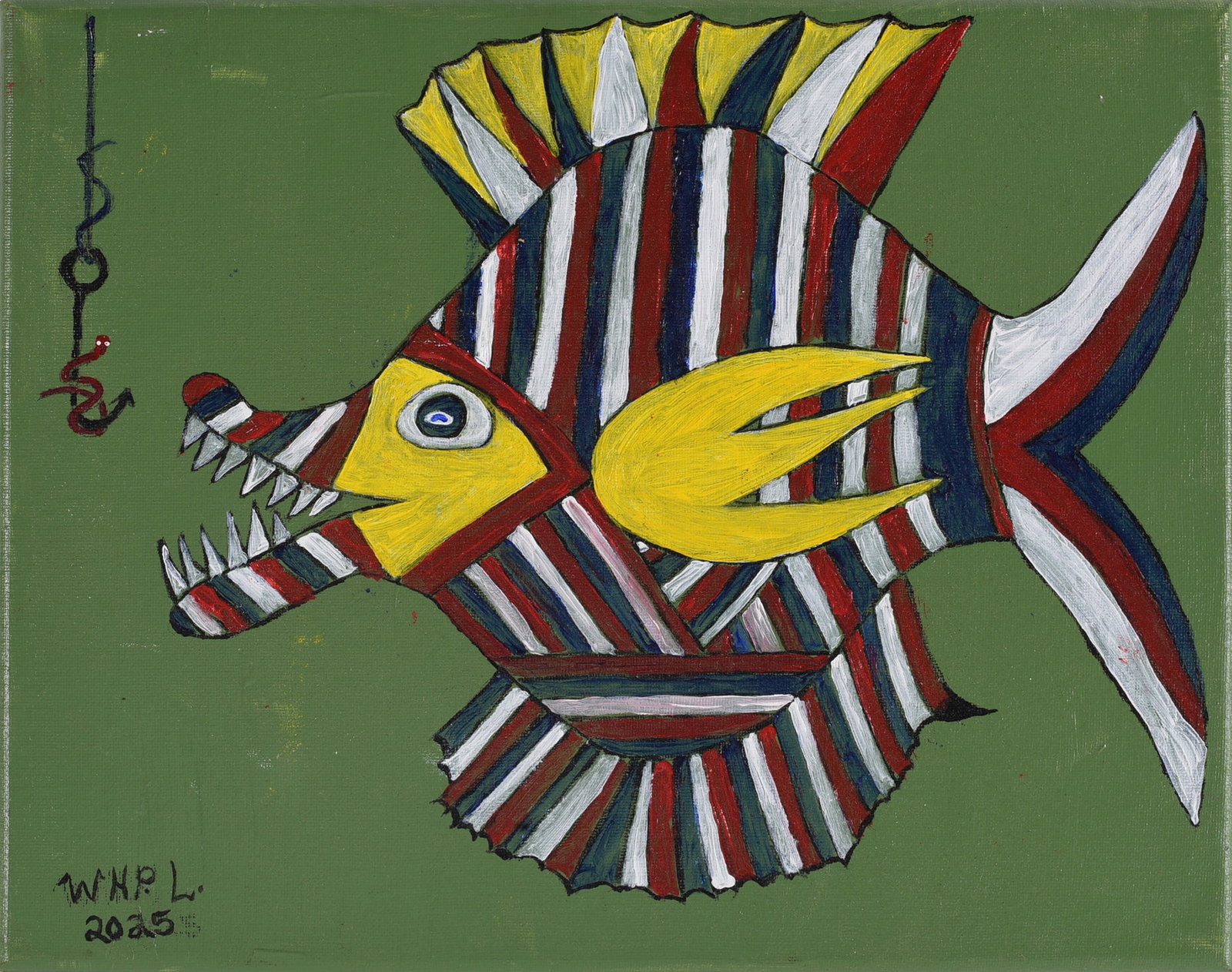 Wade Ledbetter Folk Art Painting: 14"x11" - paint on canvas. Signed. Wade Ledbetter born 1951 began picking in 1970 and became one of the southeasts most notoriouse pickers selling at auciton every Friday night for over 40 years. Wade