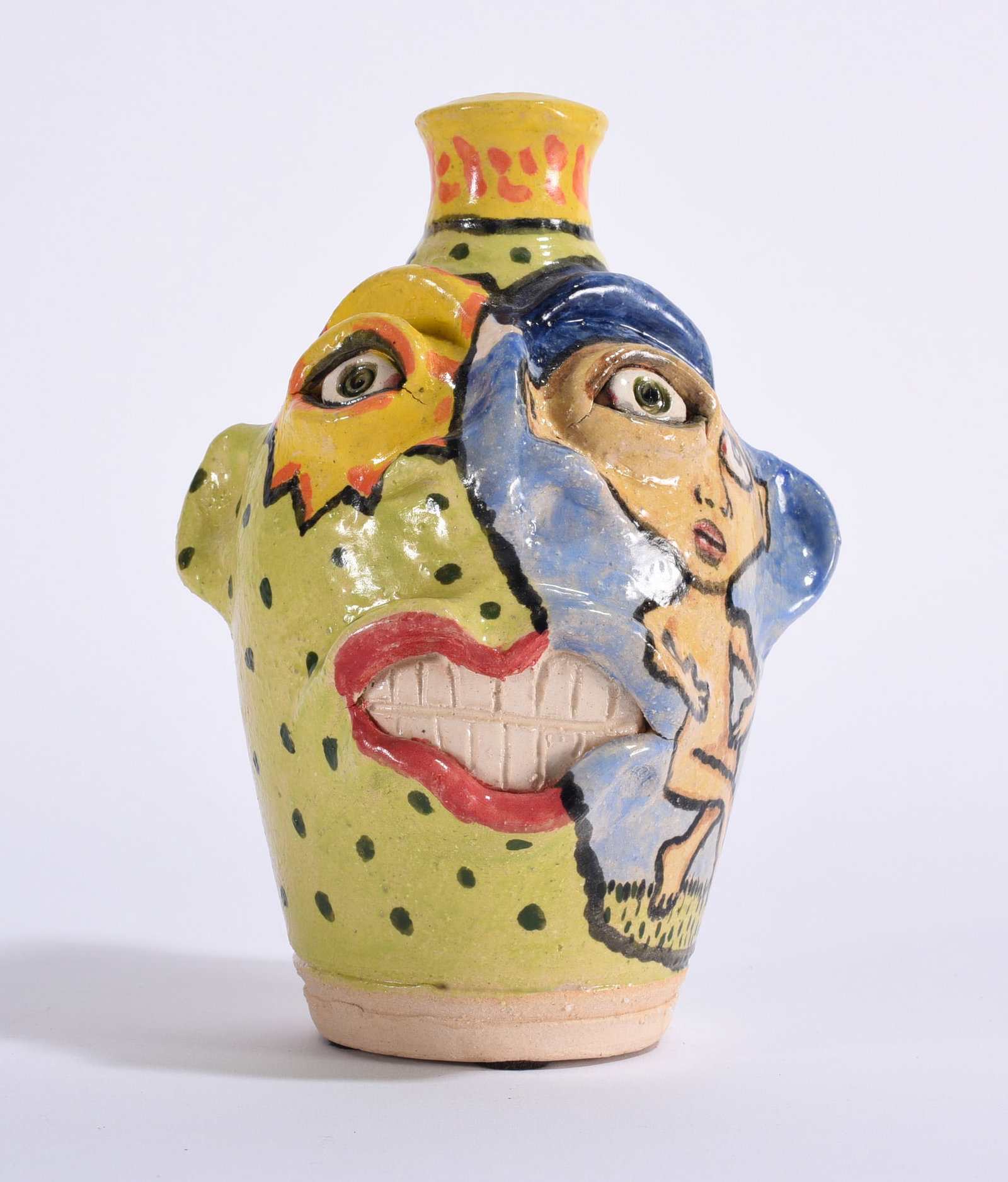 Stacy Lambert Calab Face Jug: 7" - face jug turned by another artist and painted by stacy lambert. Signed on back.