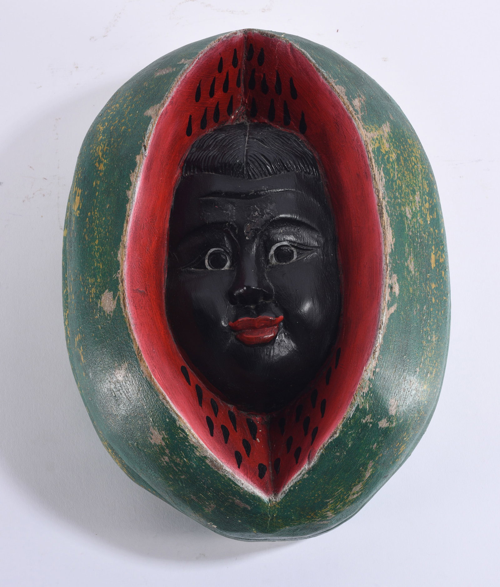 Wooden Carved Black Americana Face and Watermelon (1 of 4)