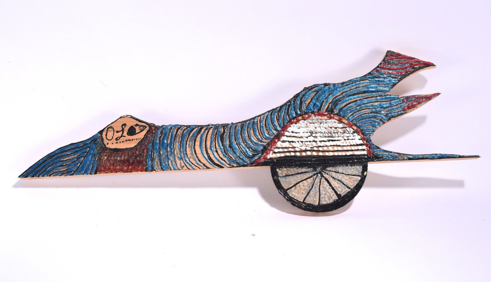 OL Samuels Outsider Art Wood Creation: 24.5"x9" O.L. Samuels (1931-2017), Georgia-born self-taught visionary woodcarver whose work is represented in major museum collections including the Smithsonian American Art Museum. Whimsical painted