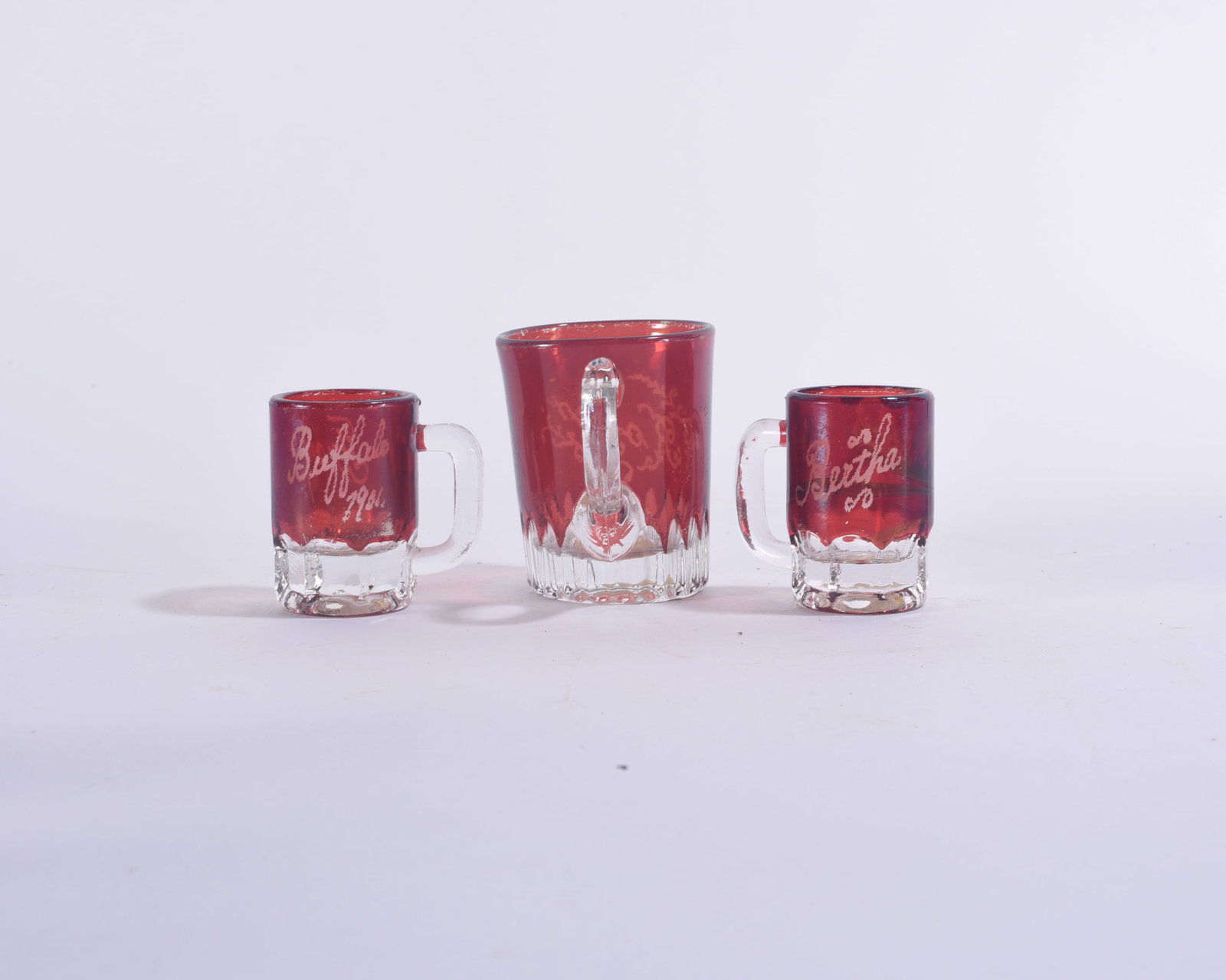Ruby Cut to Clear Glass Cups - 2