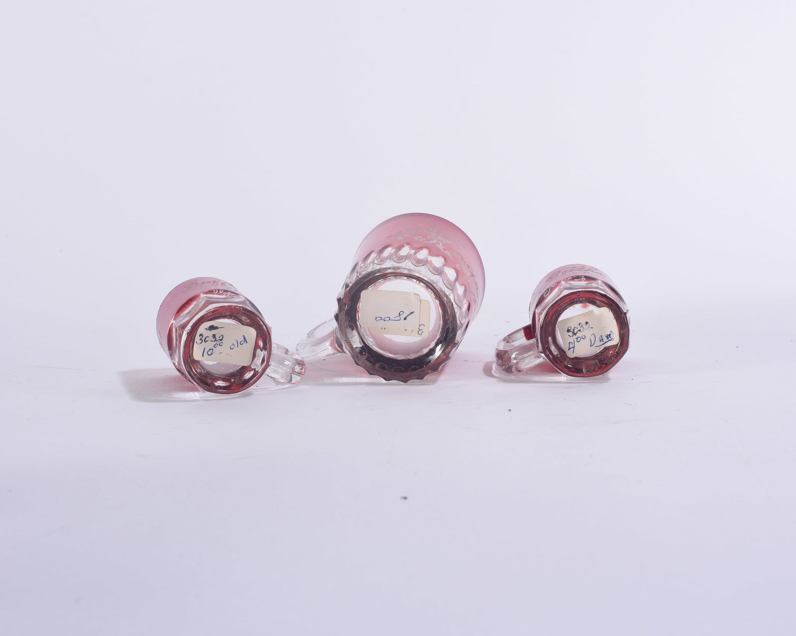 Ruby Cut to Clear Glass Cups - 3
