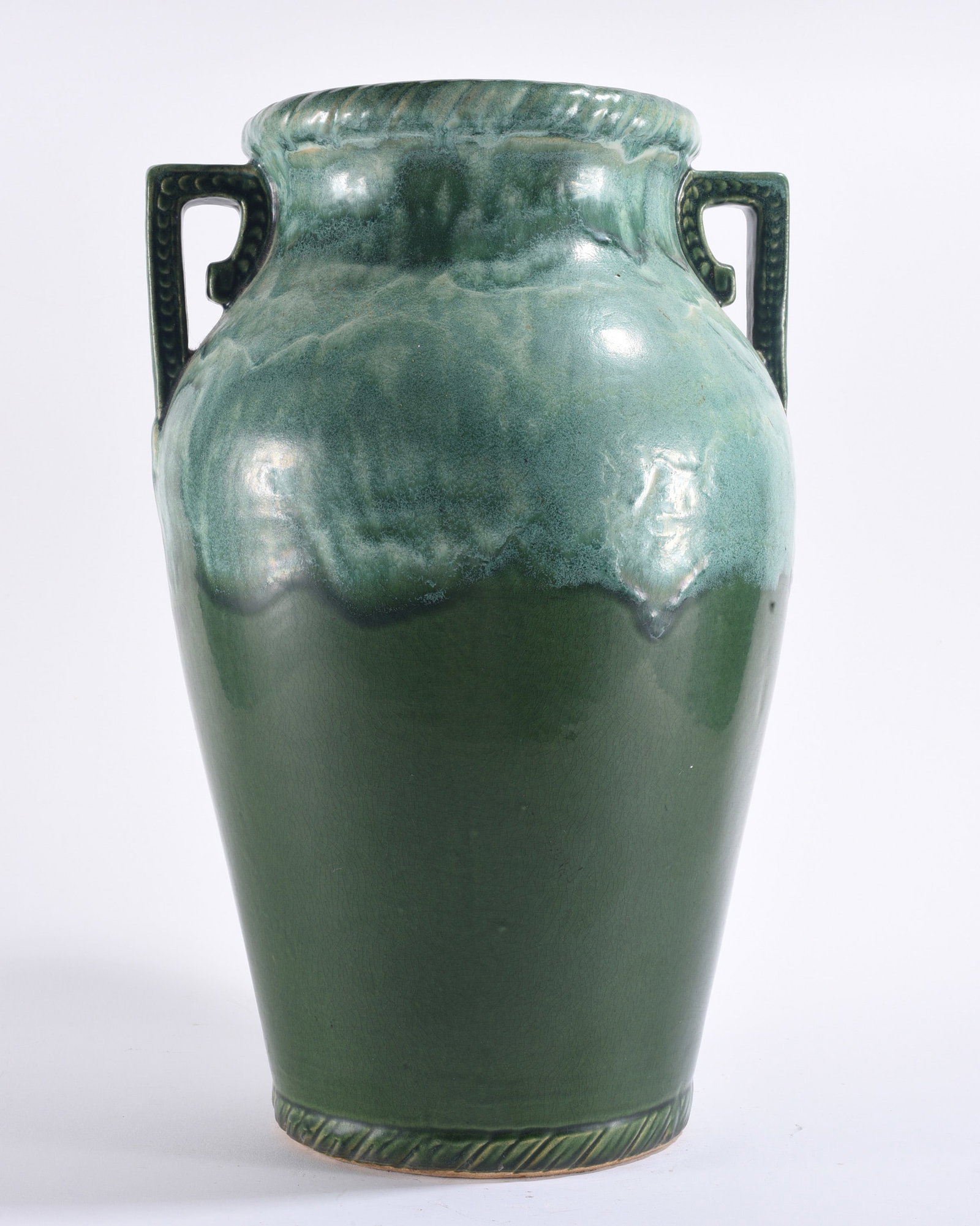 Arts & Crafts Green Glazed Double Handle Pottery Vase (1 of 3)
