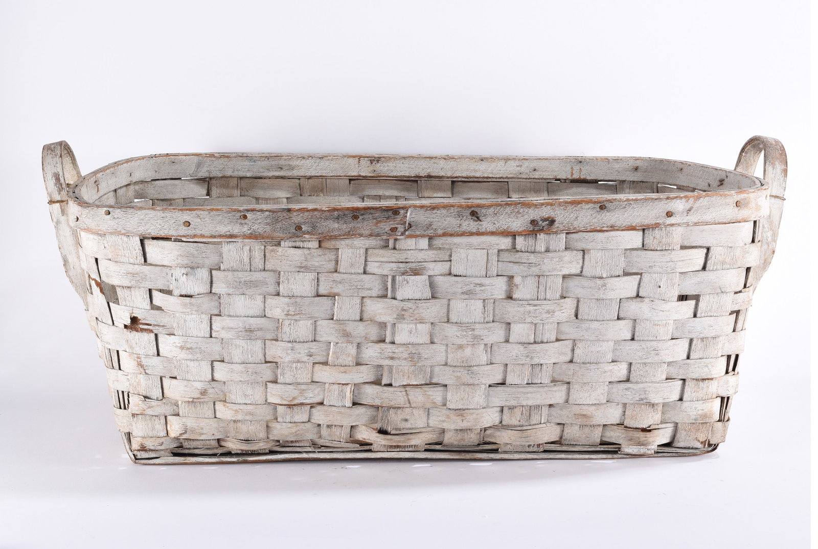 Antique White Painted Splint Gathering Basket (1 of 6)