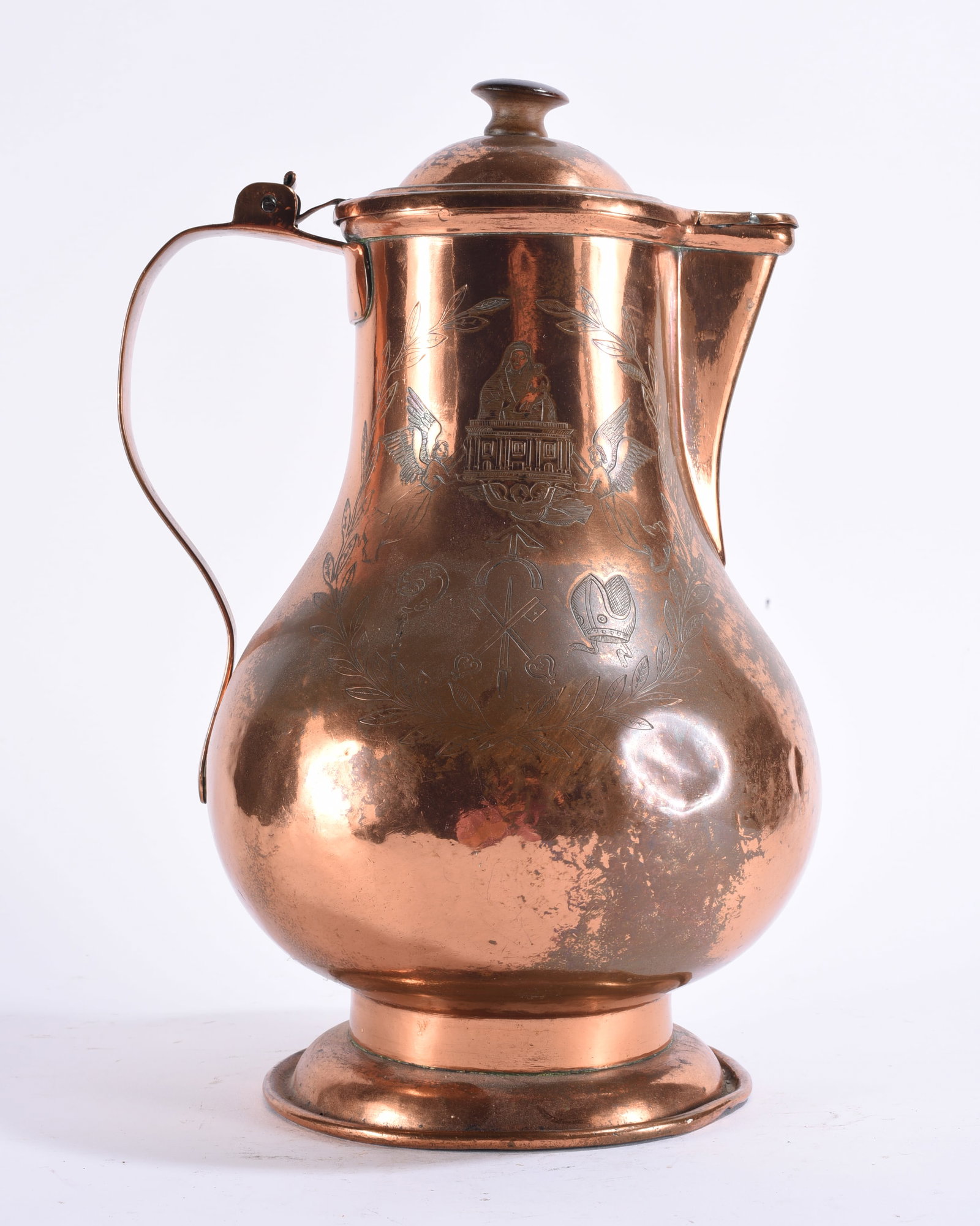 Antique Engraved Copper Ecclesiastical Ewer or Water Pitcher (1 of 4)