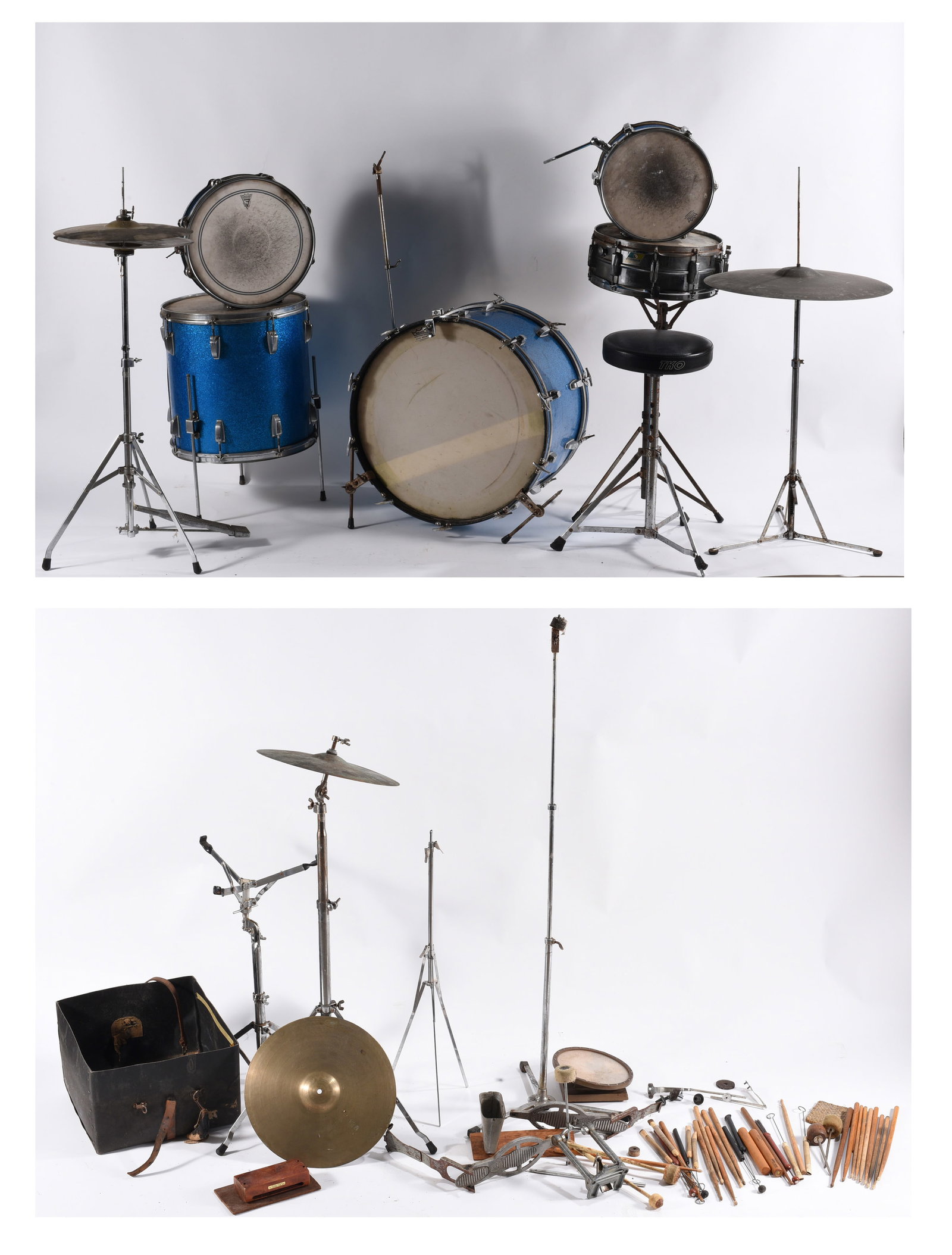 Vintage Blue Sparkle Drum Set with Cymbals & Accessories (1 of 16)